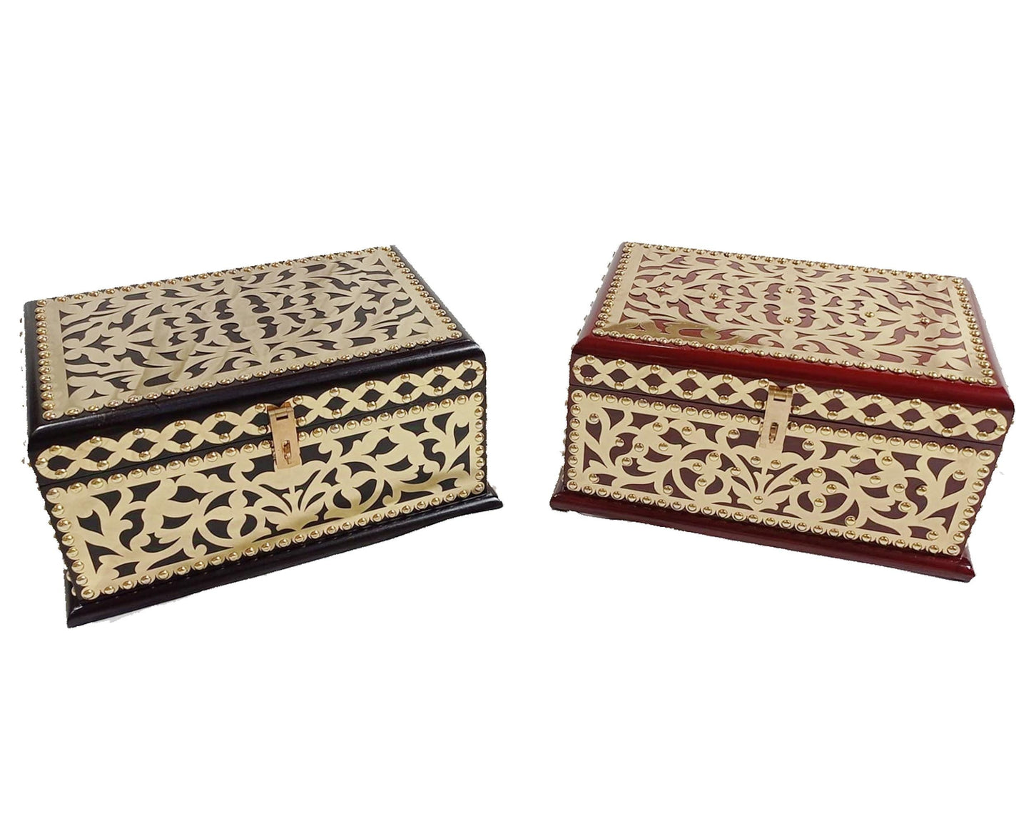 Handmade Wooden Storage Trunk: Brass Decor, Jewelry Box