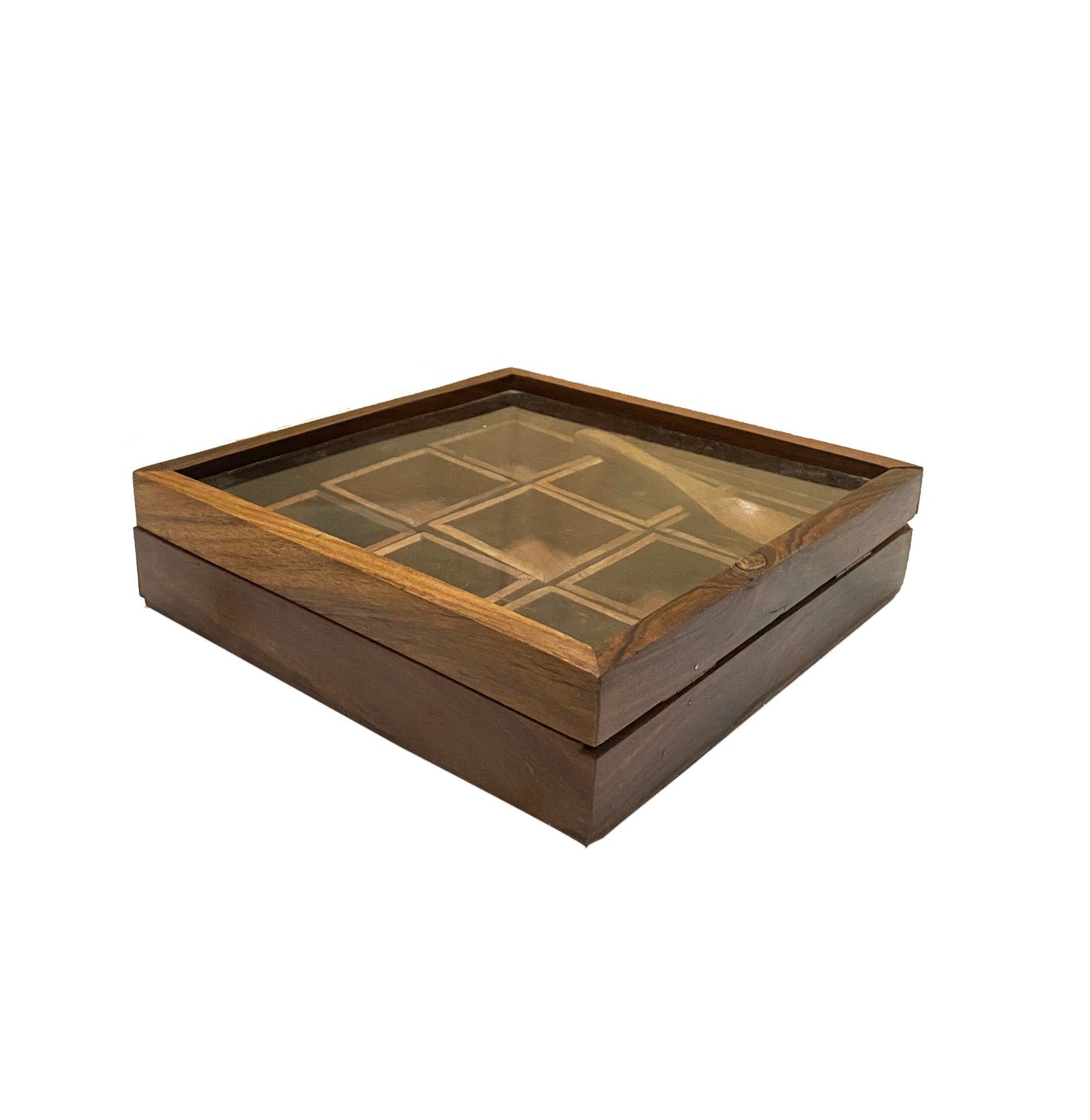 Handmade Table top box, Wooden Spice 9 container set with spoon