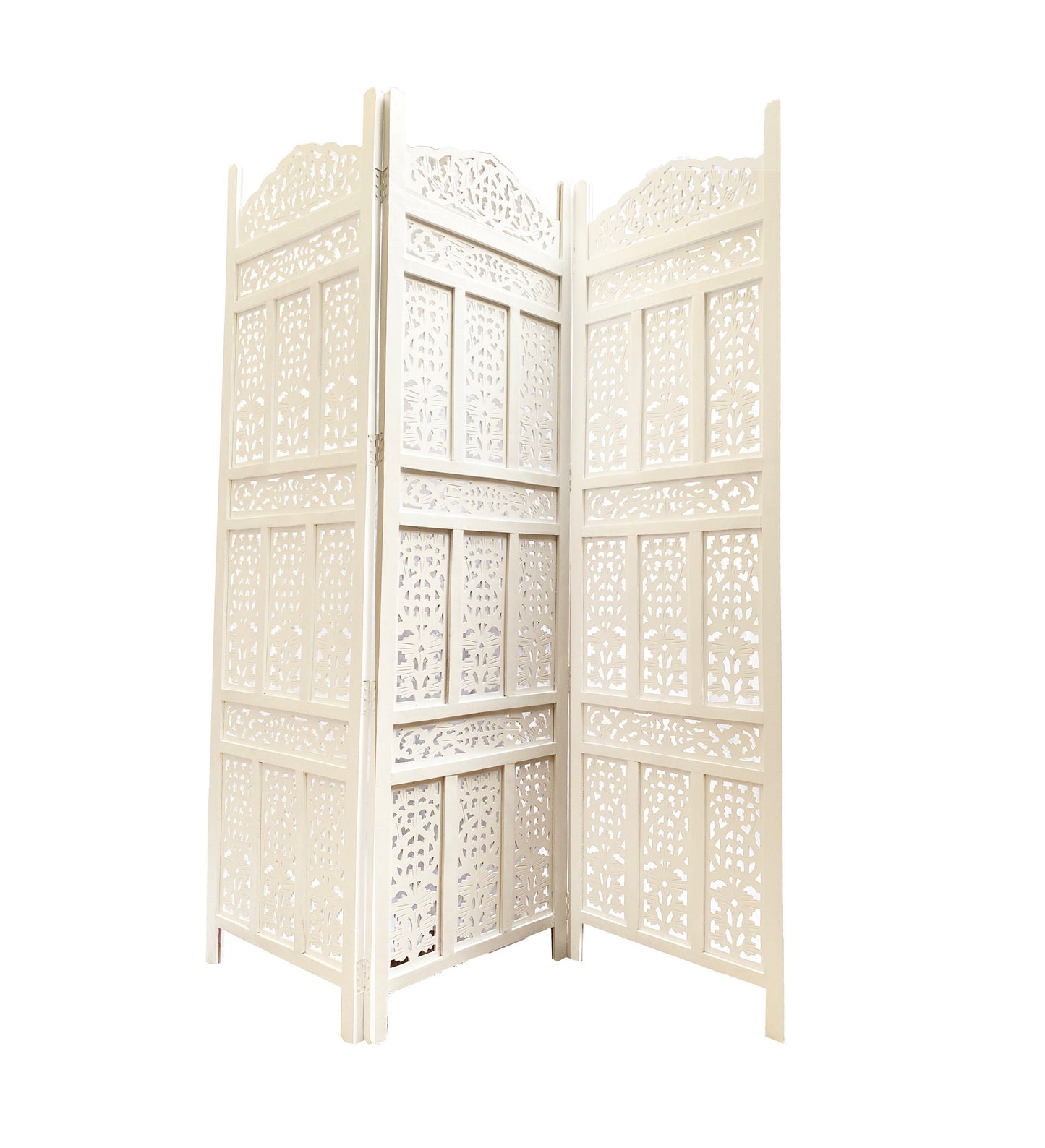 Mid century White Wooden Folding Divider, Partition, Handmade Self standing seperator