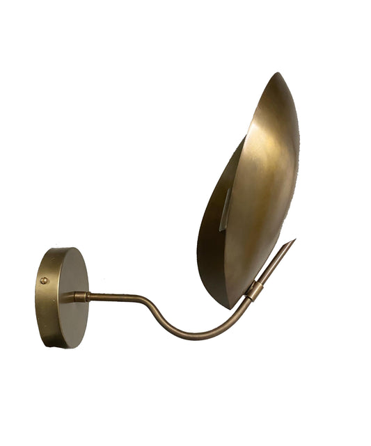 Mid Century Brass Wall Sconce: Handmade Curved Disk Light Fixture