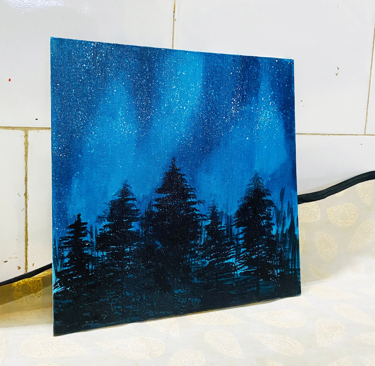 Hand Painted Northern Lights Painting on canvas, Wall décor for home and office