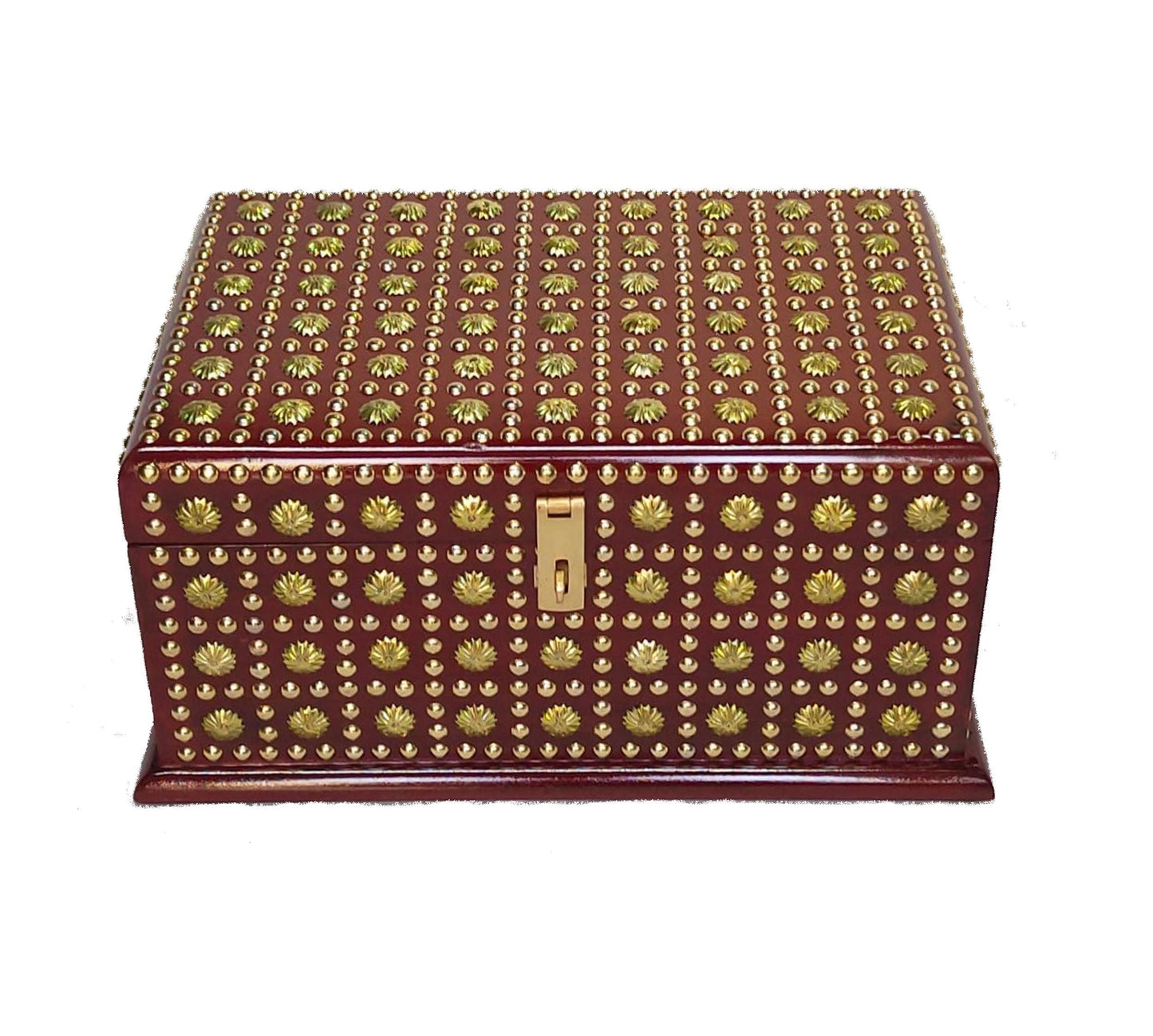 Handmade Wooden Storage Chest: Decorative Brass Inlay Box