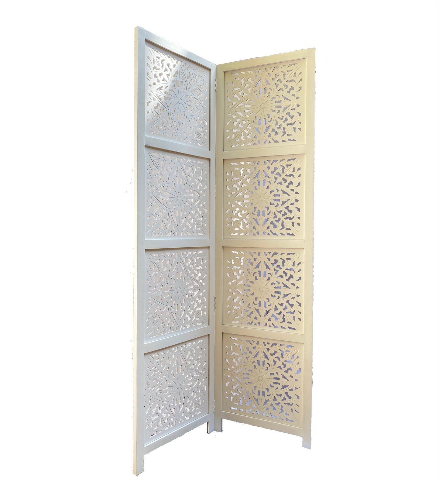 Flower Style Wooden Folding White Divider, Partition, Handmade Self standing separator