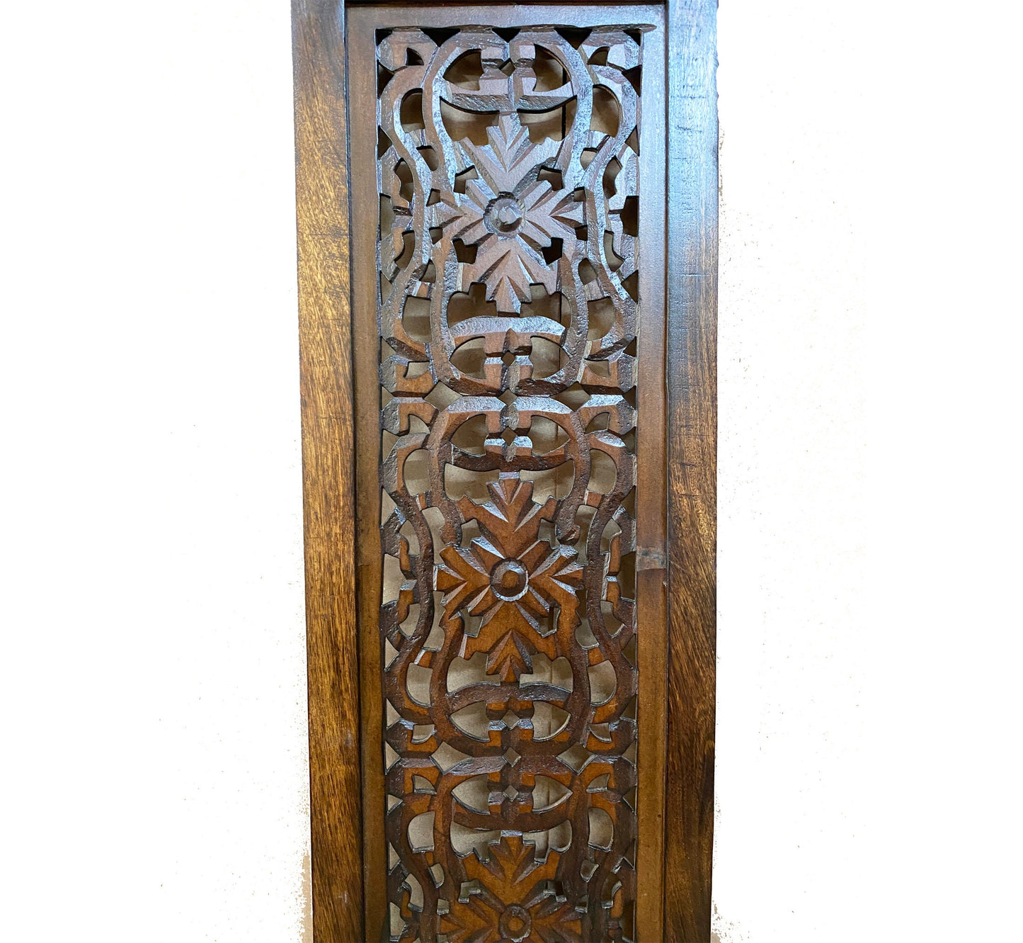 2 pcs Mid century Brown Flower carving design Wall Panel Hanging Mandola art fixture