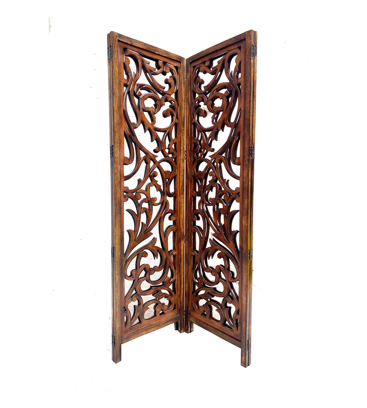 Mid century Floral design Wooden Folding Divider, Partition, Handmade Self standing screen
