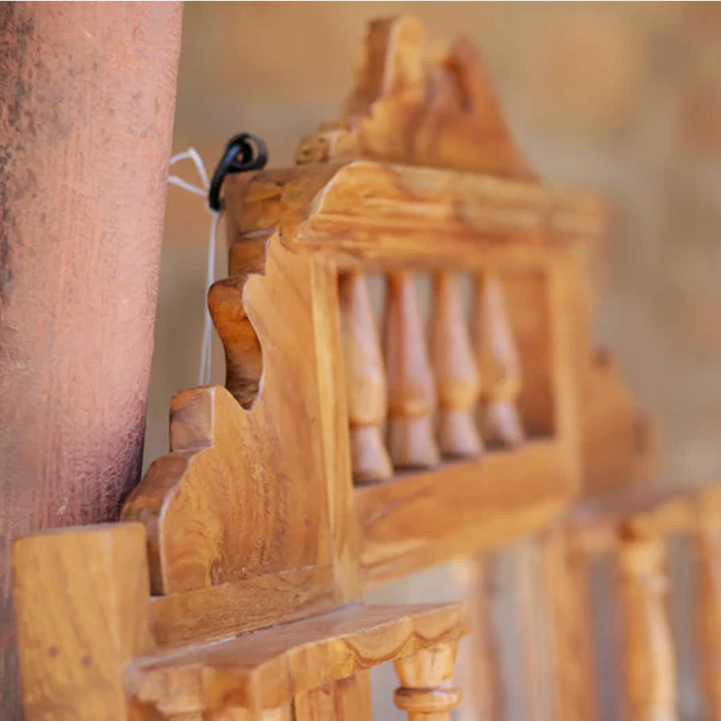 Mid Century Wooden Wall Mirror: Handmade Carved Wood Frame