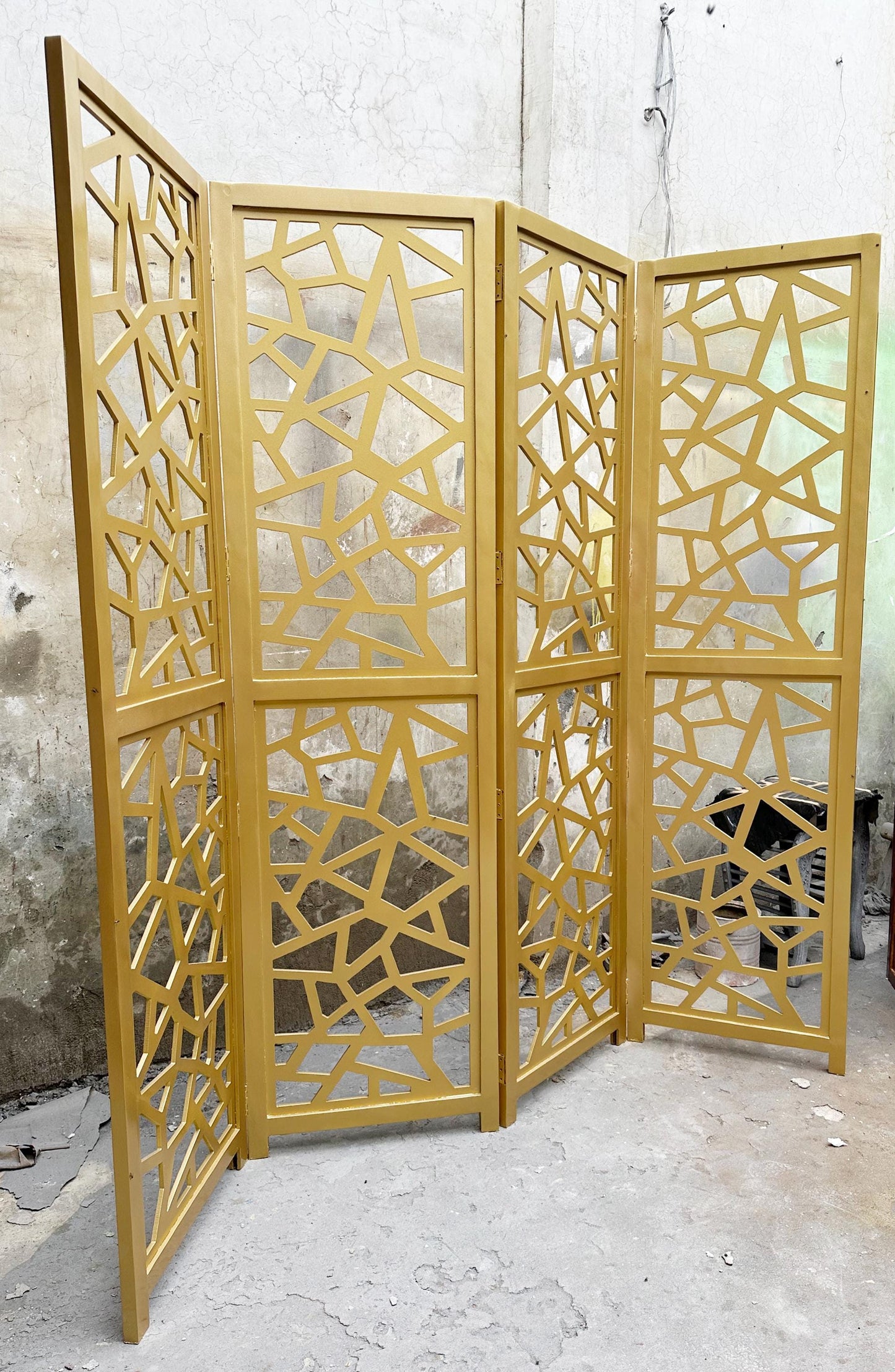 Mid century Design Gold Wooden Folding Divider, Partition, Handmade Self standing separator