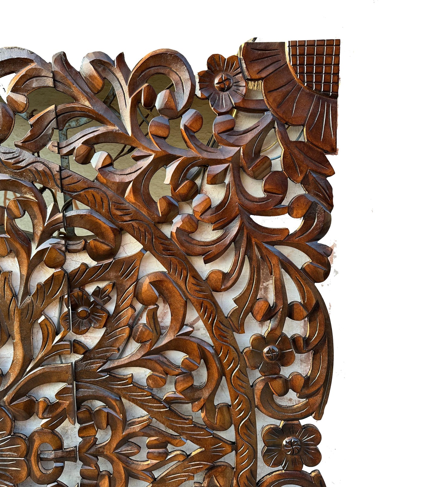 Mid century Wooden Hanging Fixture, Handmade Large Brown Carving Wall décor, mandola Arts