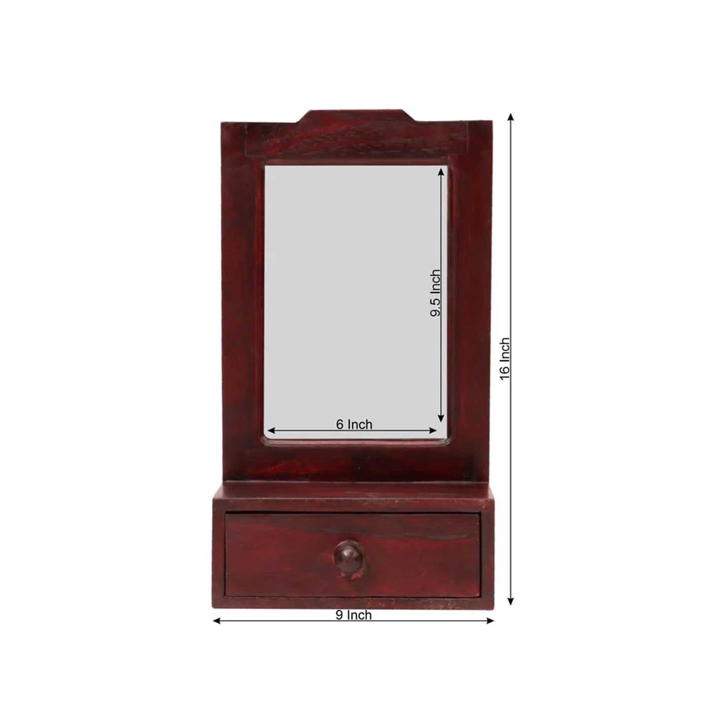 Handmade Wood Wall Mirror with Drawer: Mid-Century Wall Decor