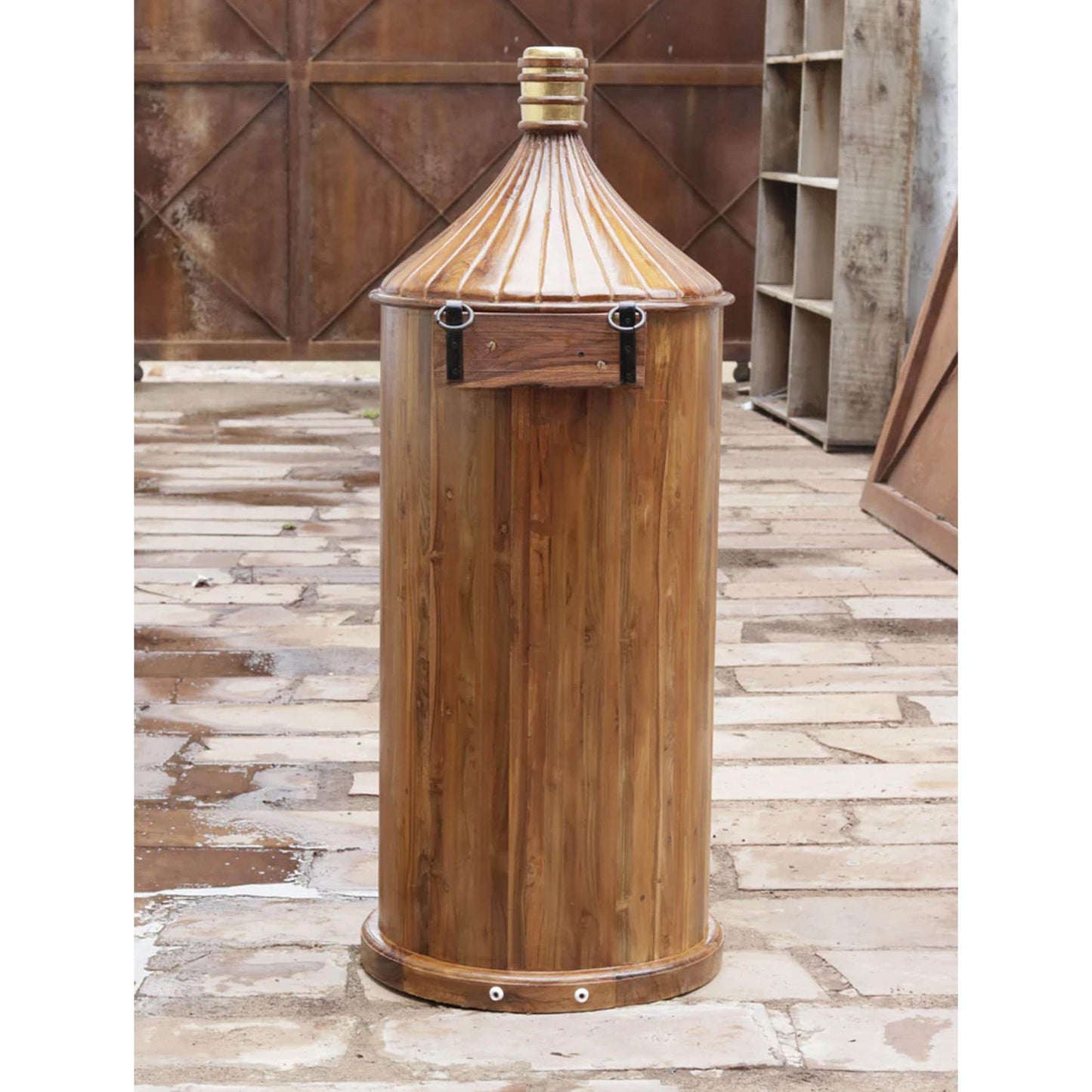 Mid Century Bar Cabinet: Teak Wood Bottle Console - Hand Painted