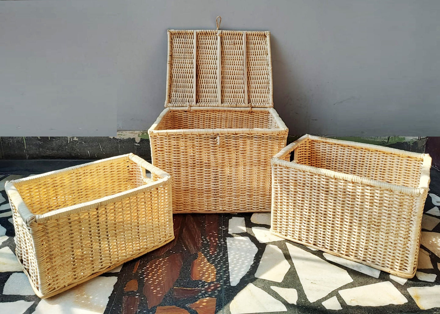 wicker basket organizer, hand woven Rattan basket set of 3