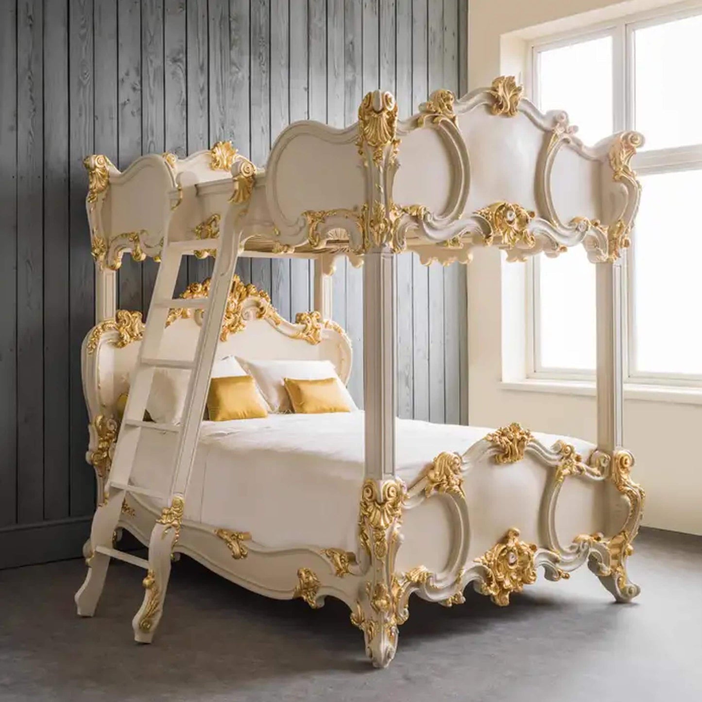 Handmade Rococo Style Four Poster Bed: Gold Gilt Wood Frame