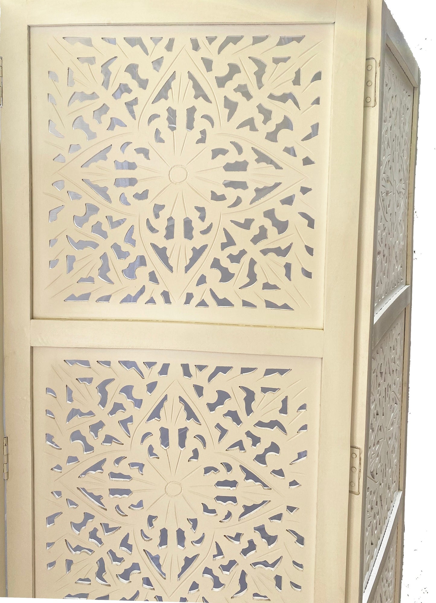 Flower Style Wooden Folding White Divider, Partition, Handmade Self standing separator