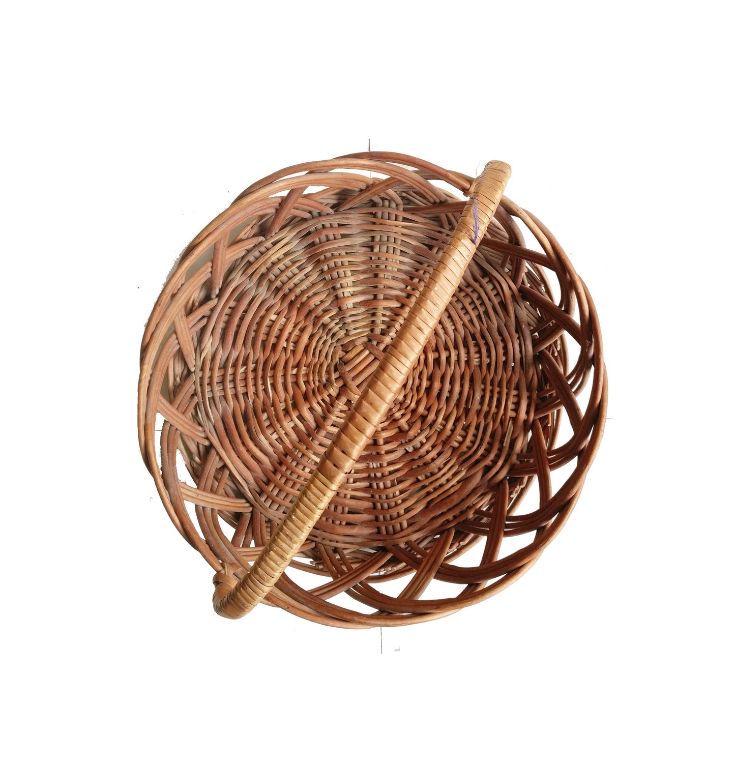 Handmade wicker basket organizer, Round basket with handle