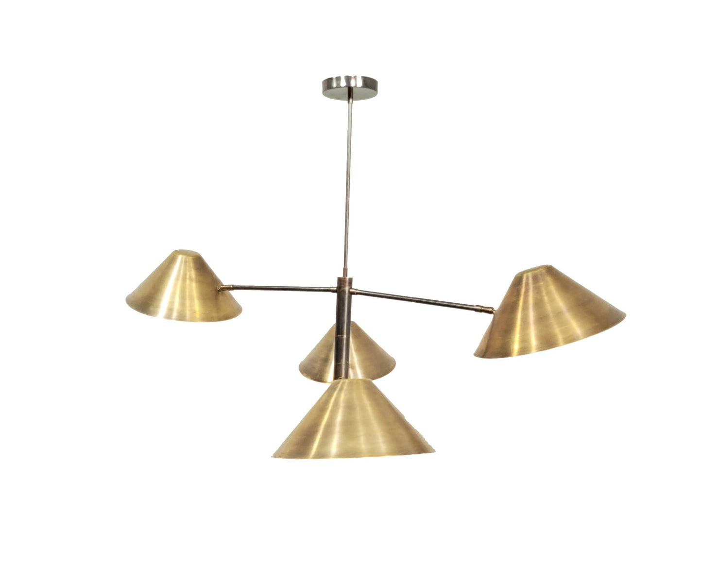 4 Brass Shade Ceiling light modern fixture, handmade mid-century Brass Chandelier