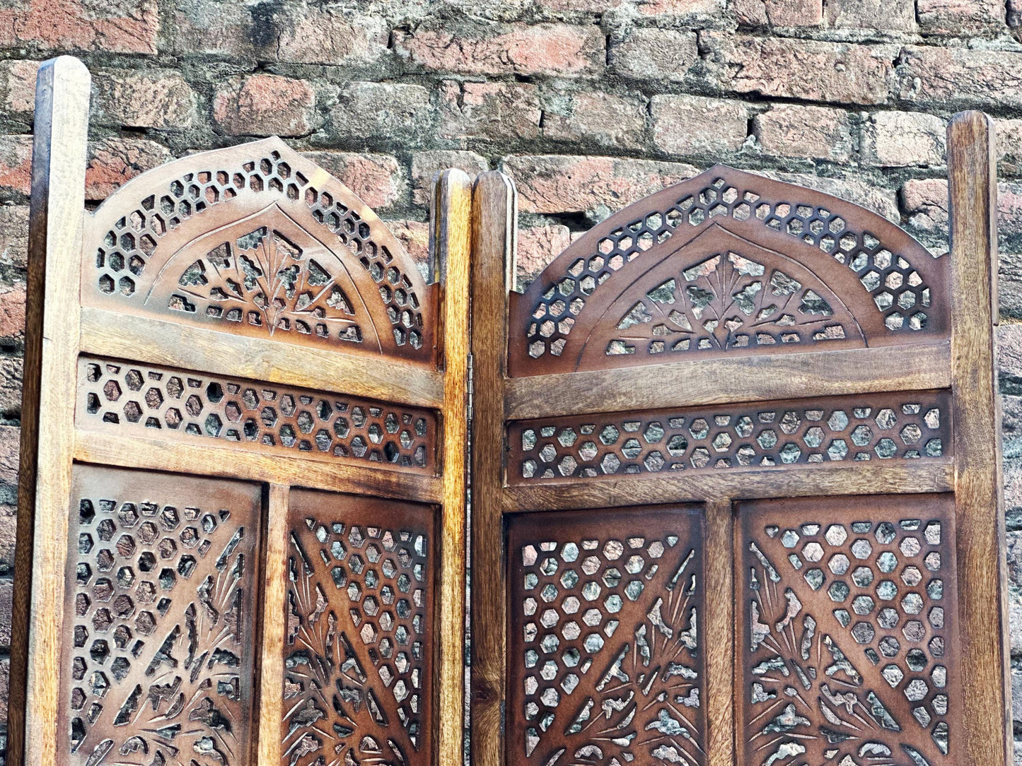 Mid century Mesh and block Style 5 feet height Wooden Folding Divider, Partition, Handmade Self standing separator