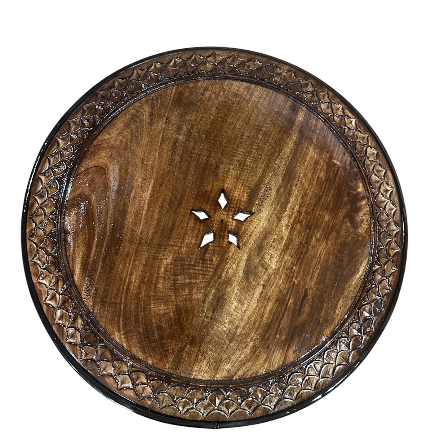 Hand Carved Mango Wood Coffee Table: Wrought Iron & Leaf Design