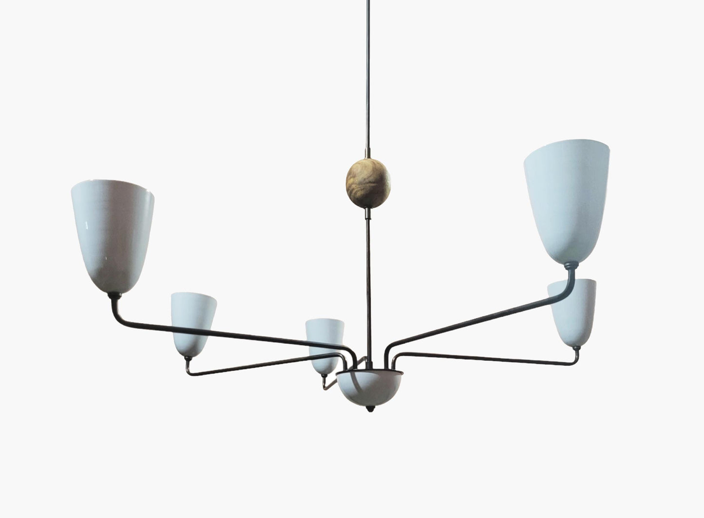 Handmade Brass 5-Arm Chandelier: Mid-Century Modern Ceiling Light