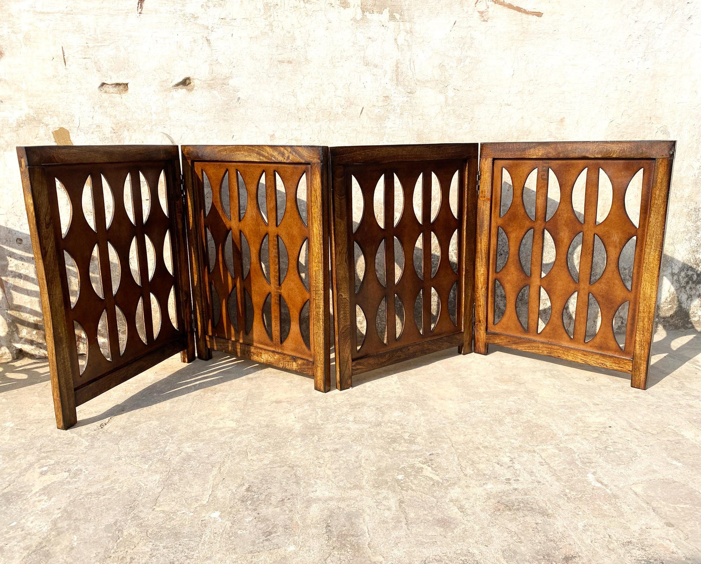 Mid Century Wooden Folding Room Divider: Handmade Partition