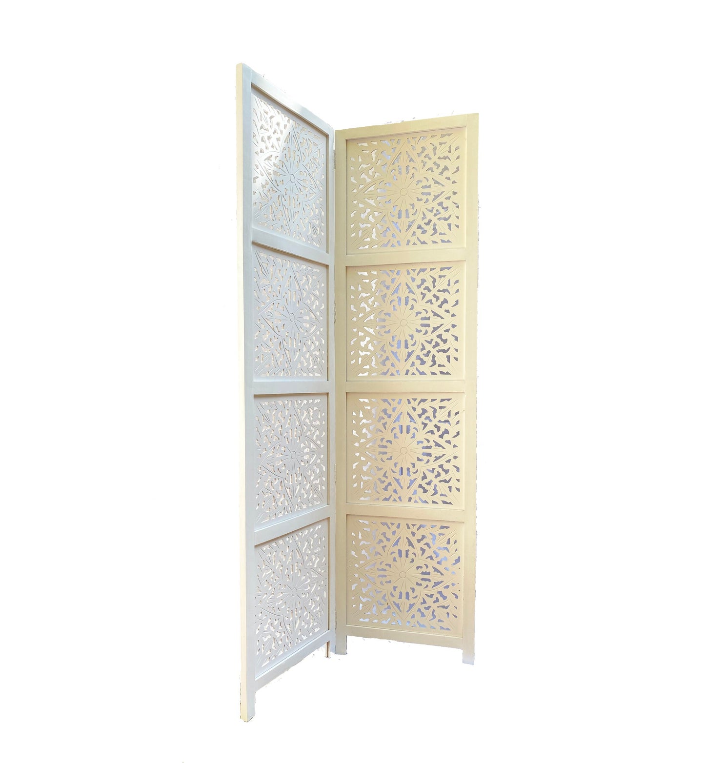 Flower Style Wooden Folding White Divider, Partition, Handmade Self standing separator