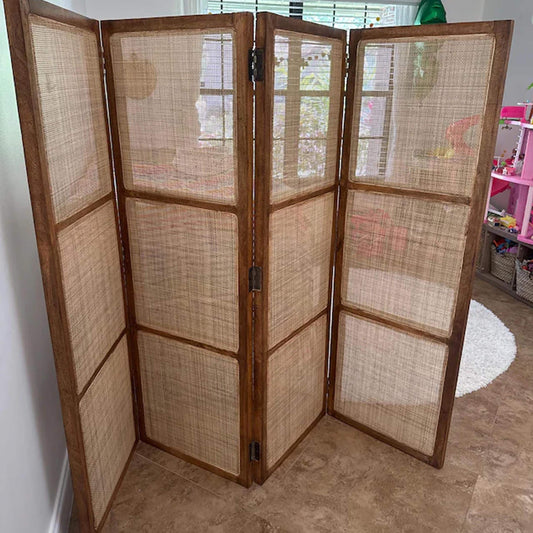 Natural Rattan cane Room partition Screen, Folding Divider, Mid-century Separator