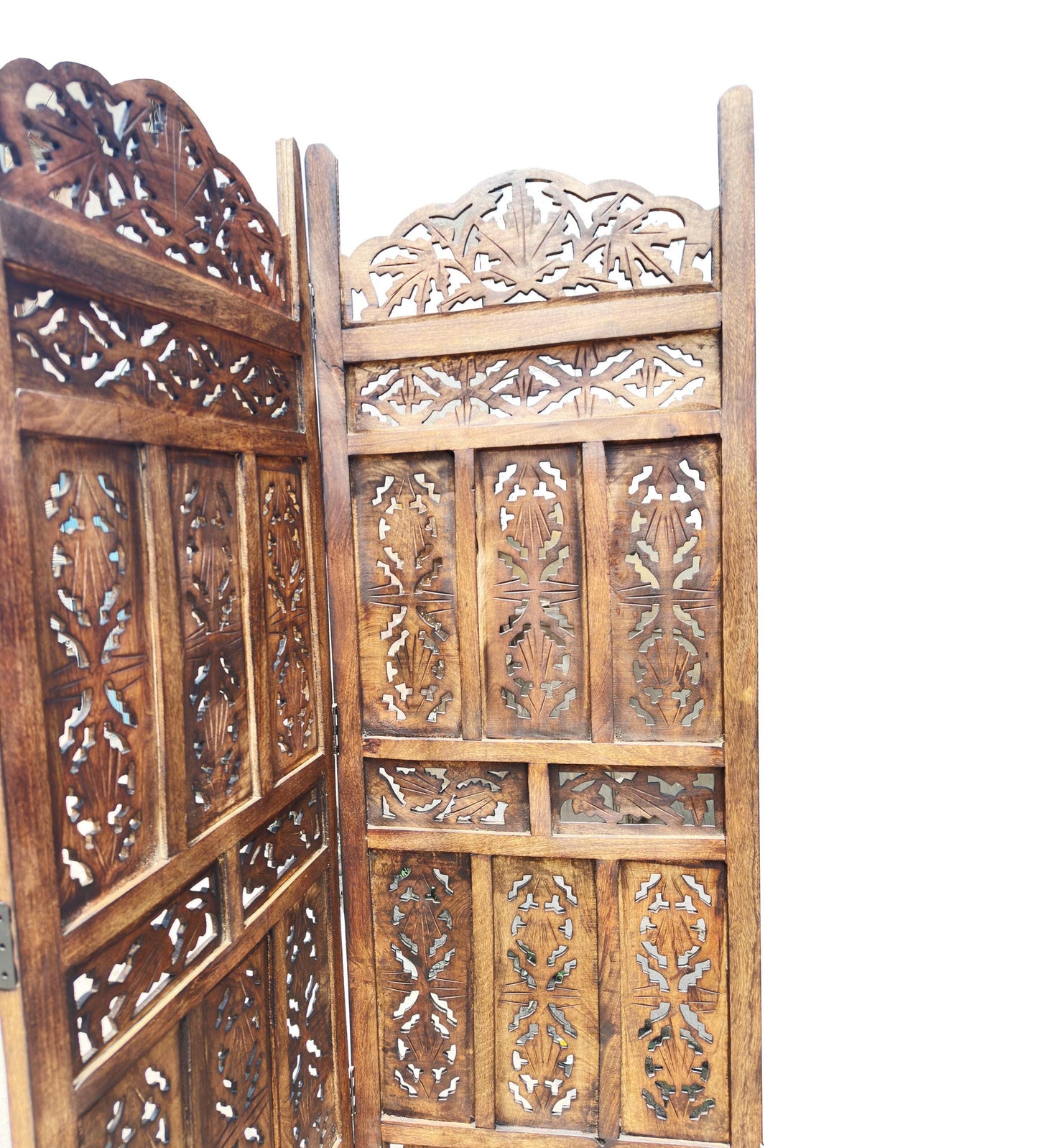 Mid-Century Modern Folding Wooden Room Divider: Handmade Carving Design