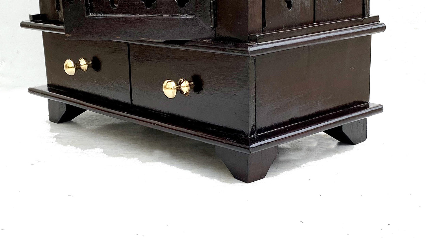 Handmade Walnut Wood Temple Mandir: 2-Shelf Wooden Shrine
