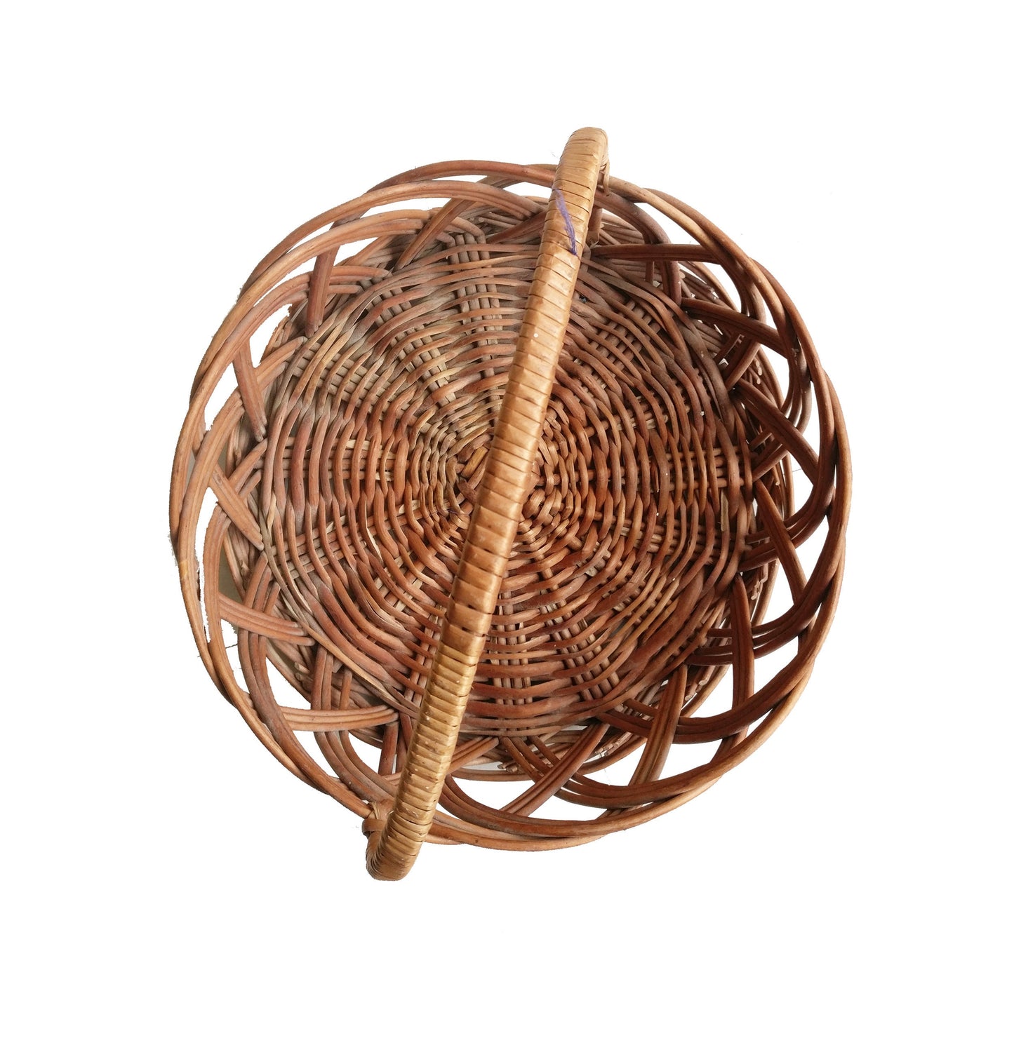 Handmade wicker basket organizer, Round basket with handle
