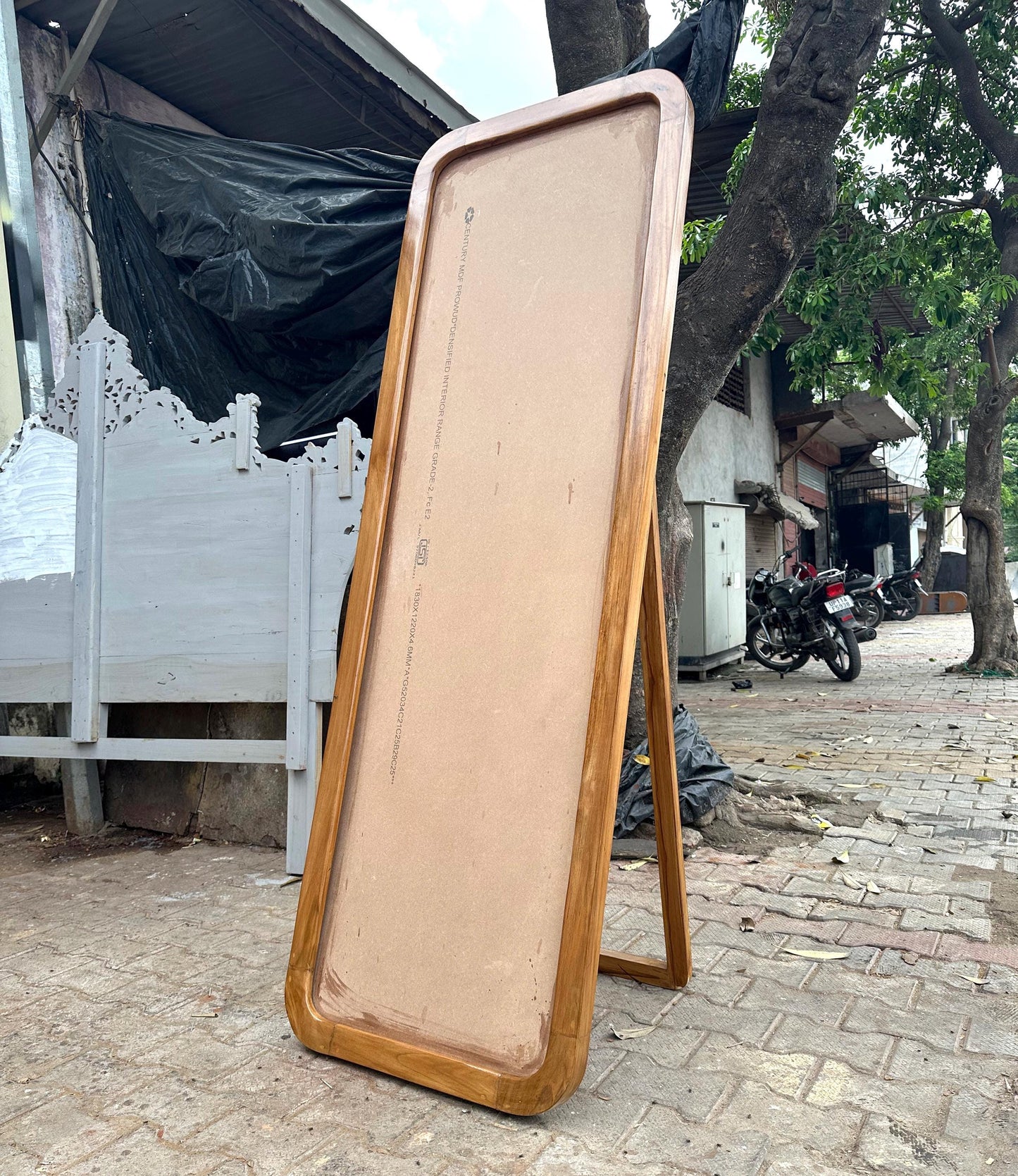 Handmade Teak Wood Mirror Frame: Mid Century Modern, Free Standing or Wall Mount