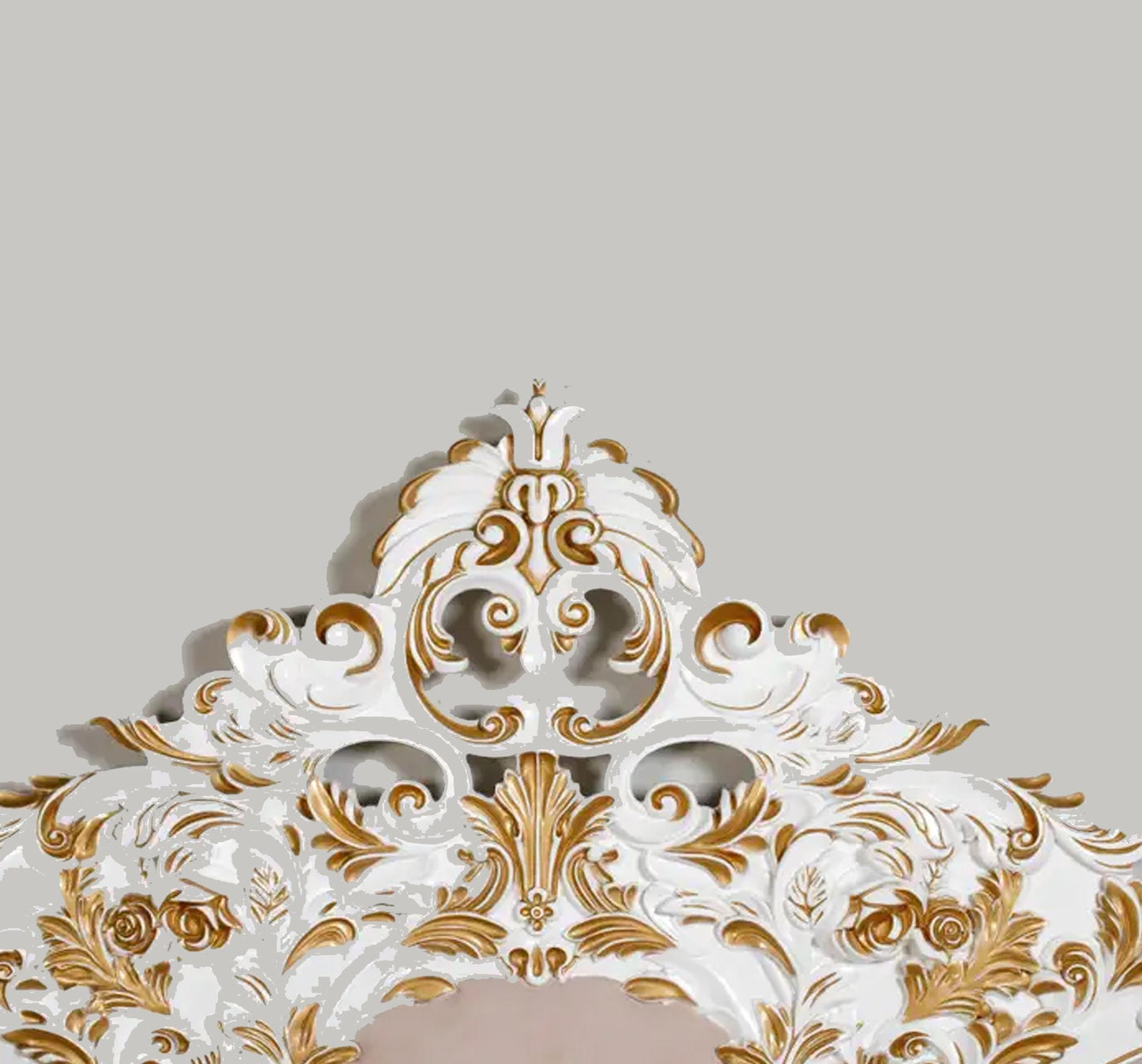 Handmade French Rococo King Bed Frame: Carved Solid Wood, Gold & White