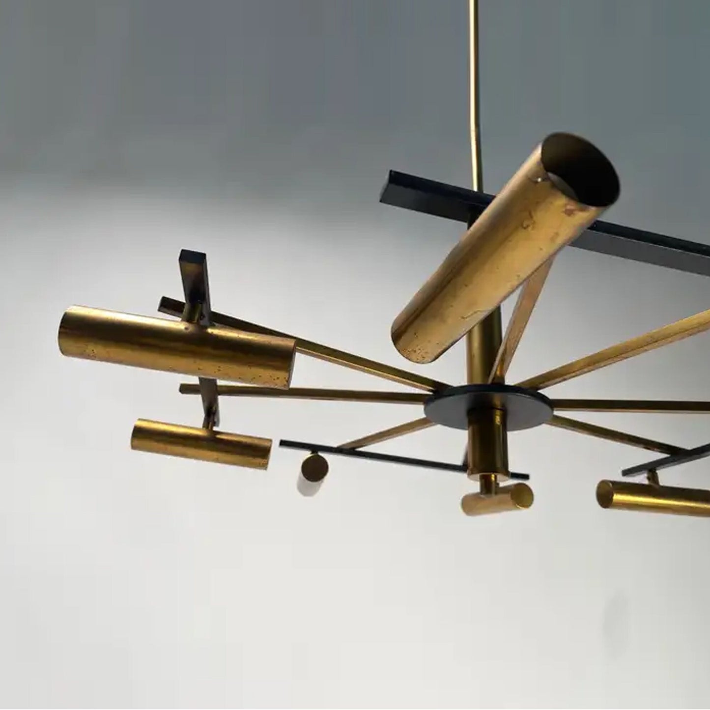 Handmade Brass 8-Light Chandelier: Mid-Century Italian Design