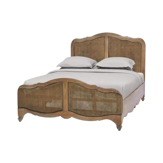 Handmade French Regency Cane Bed Frame: Bohemian King Size Bed