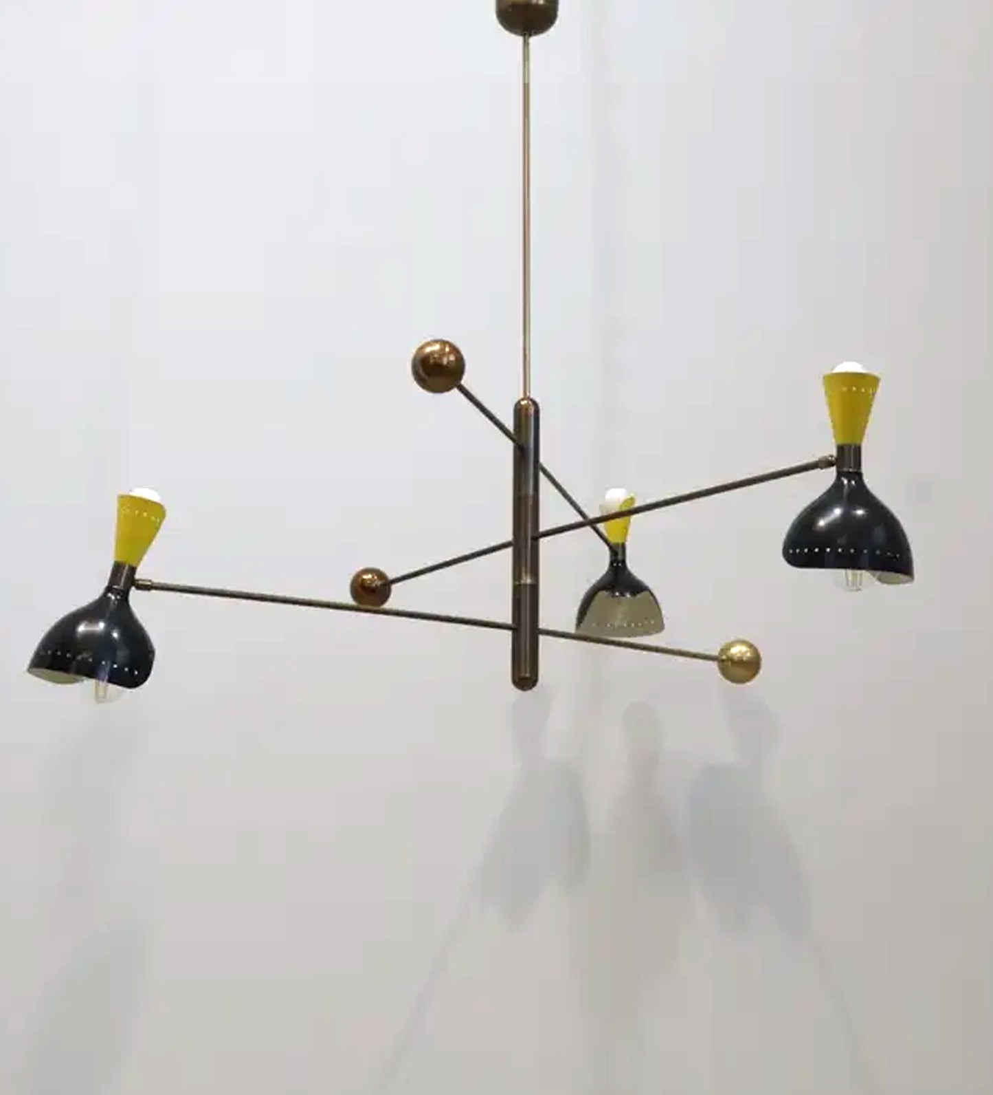 mid century 6 light 3 arm brass rotating chandelier, Handmade ceiling light fixture