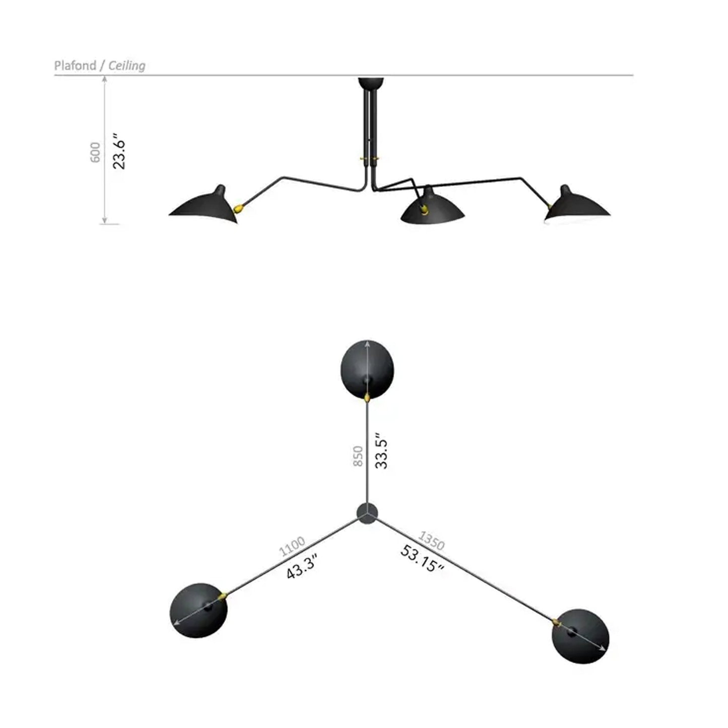 Handmade Brass 3-Arm Ceiling Light: Modern Rotatable Fixture