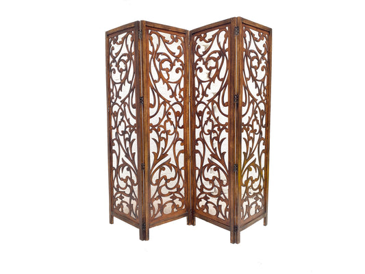 Mid century Floral design Wooden Folding Divider, Partition, Handmade Self standing screen