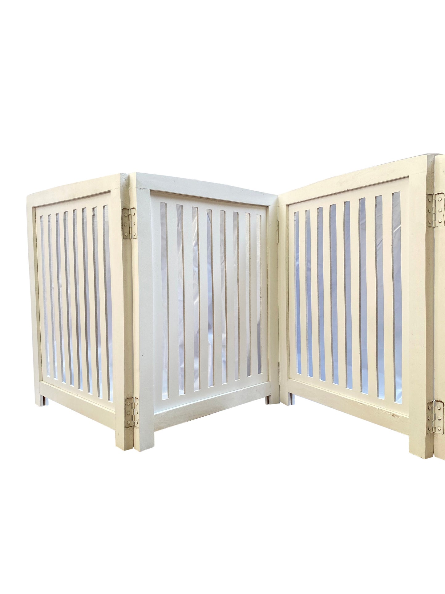 Handmade Mid-Century White Wooden Folding Room Divider