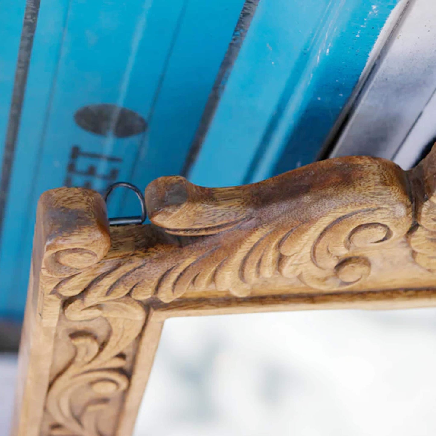 Handmade Mid-Century Gold Wood Wall Mirror: 28x19 In