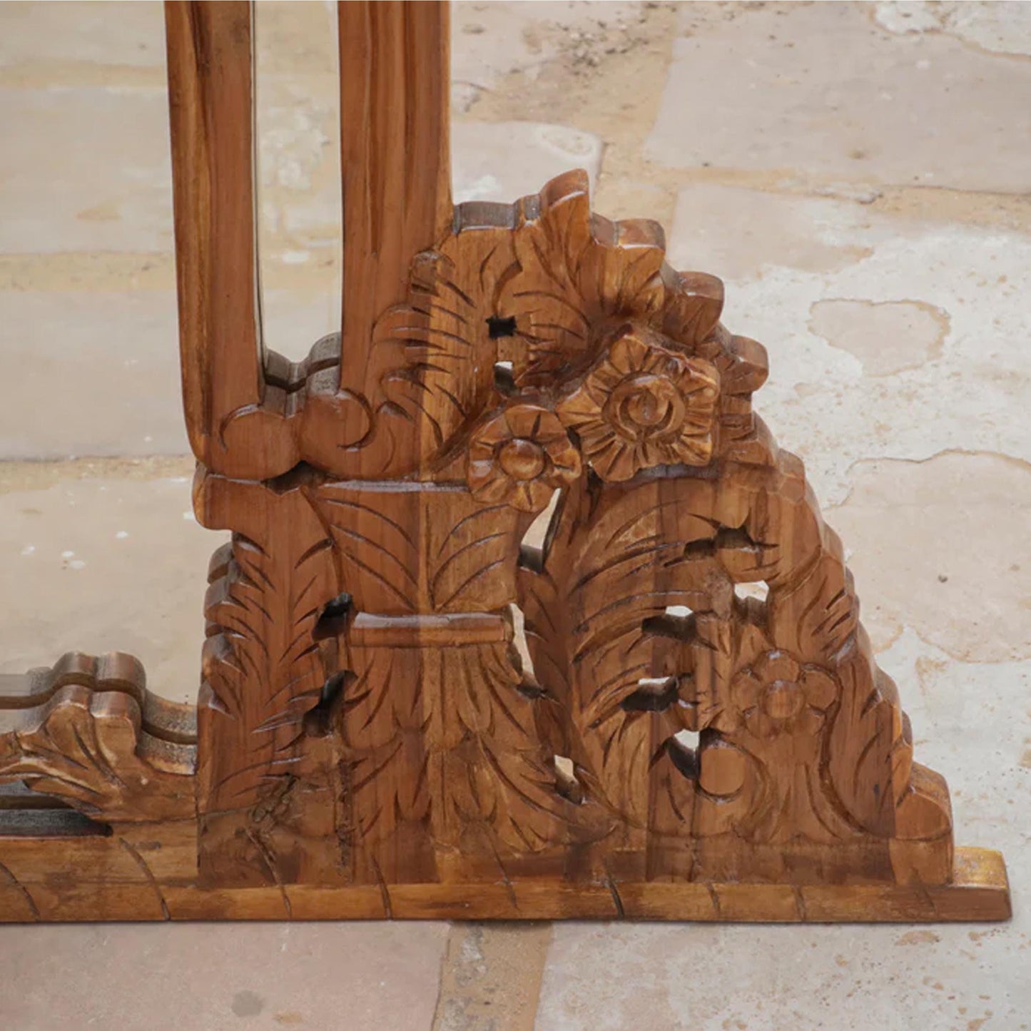 Hand Carved Wood Wall Mirror: Mid-Century Modern Decor (48x37 Inches