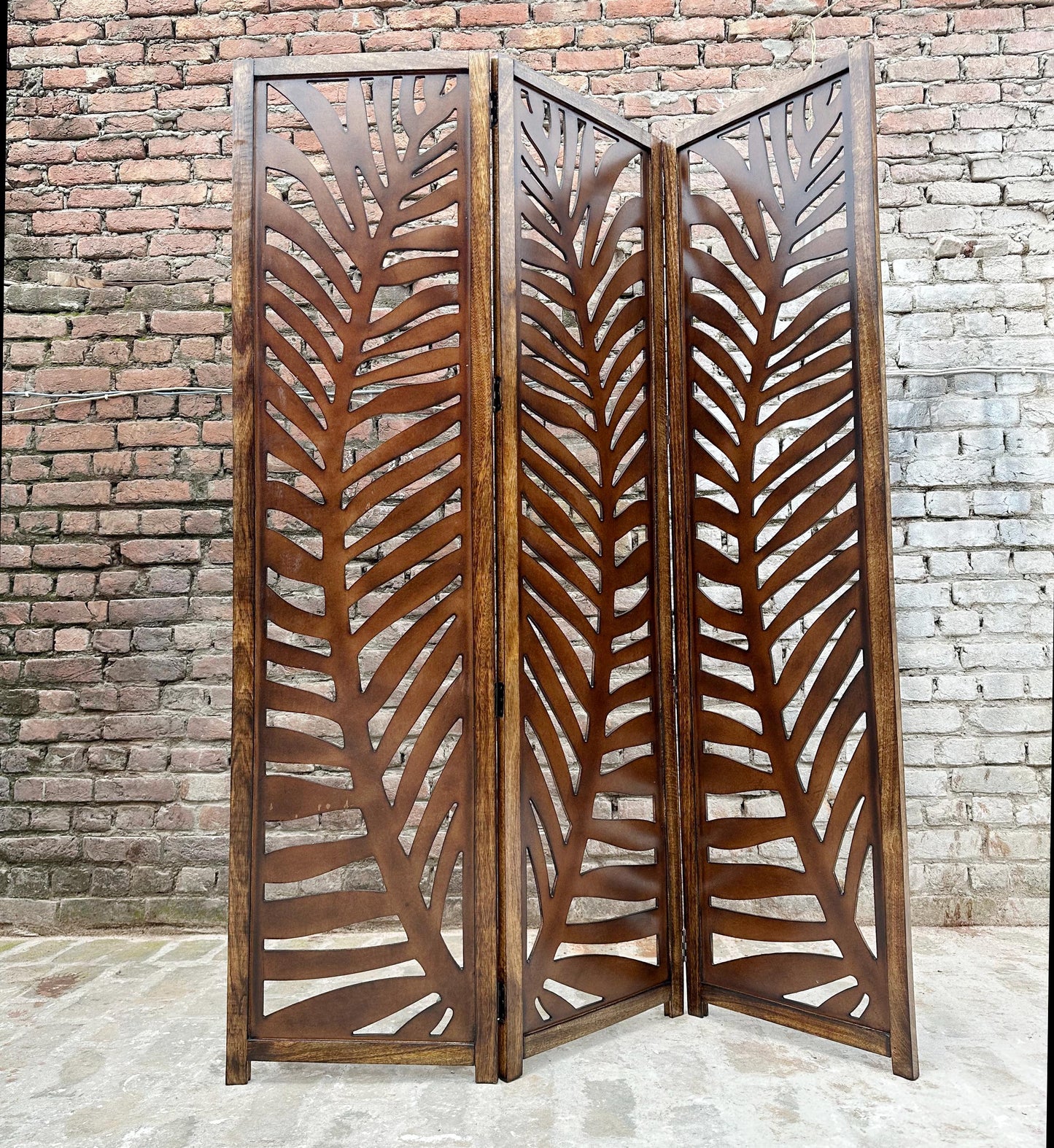 Mid century Big Leaf Design Wooden Folding Divider, Partition, Handmade Self standing separator
