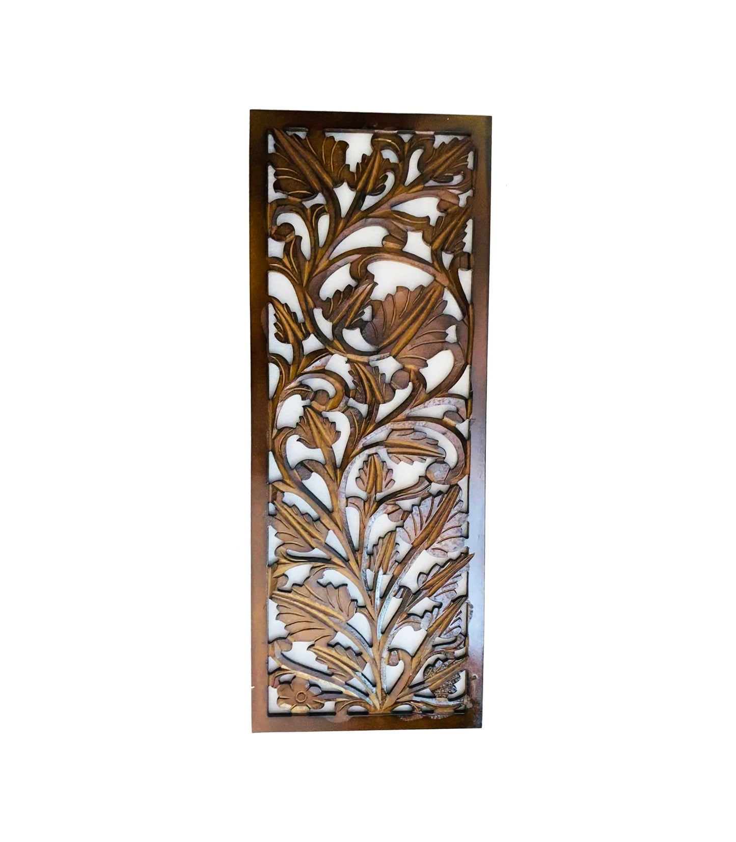 Mid century Brown Leaves carving design Wall Panel Hanging Mandola art fixture
