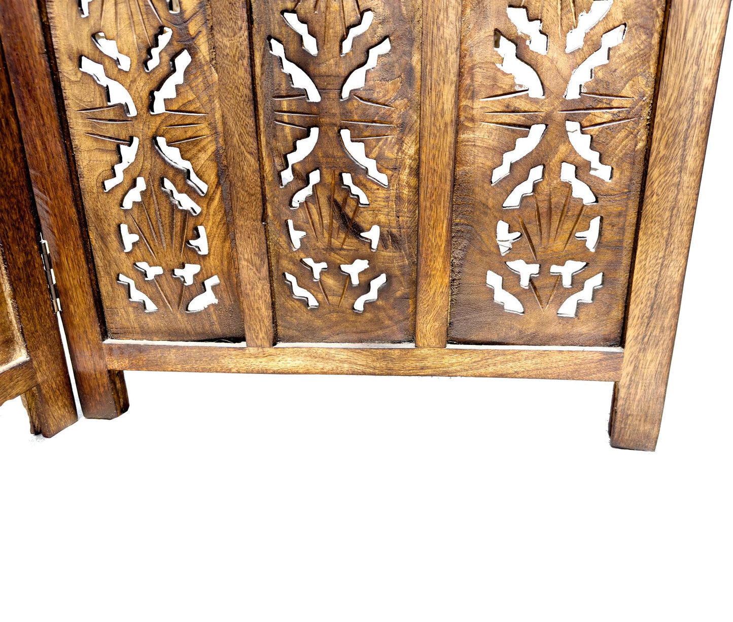 Mid-Century Modern Folding Wooden Room Divider: Handmade Carving Design