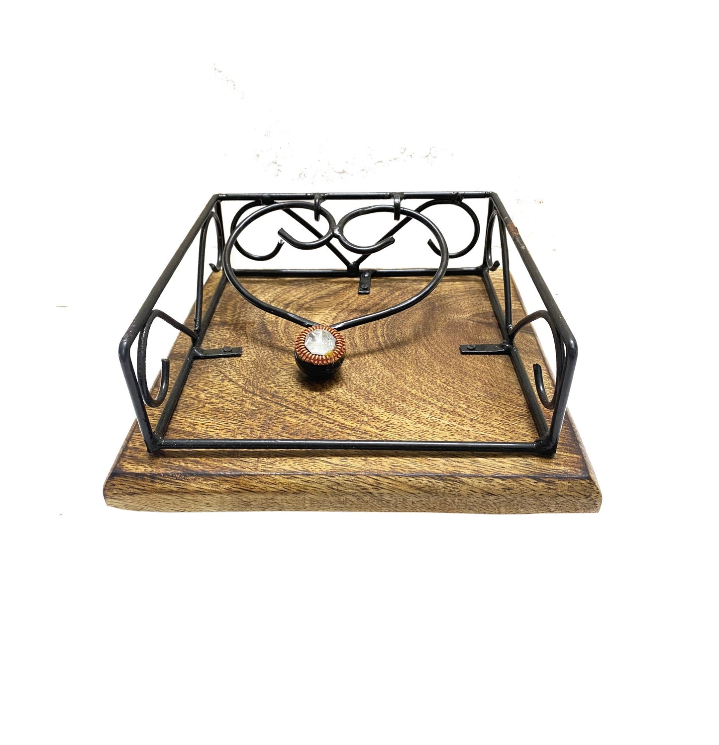 Handmade Wood & Wrought Iron Napkin Holder: Modern Tabletop Decor