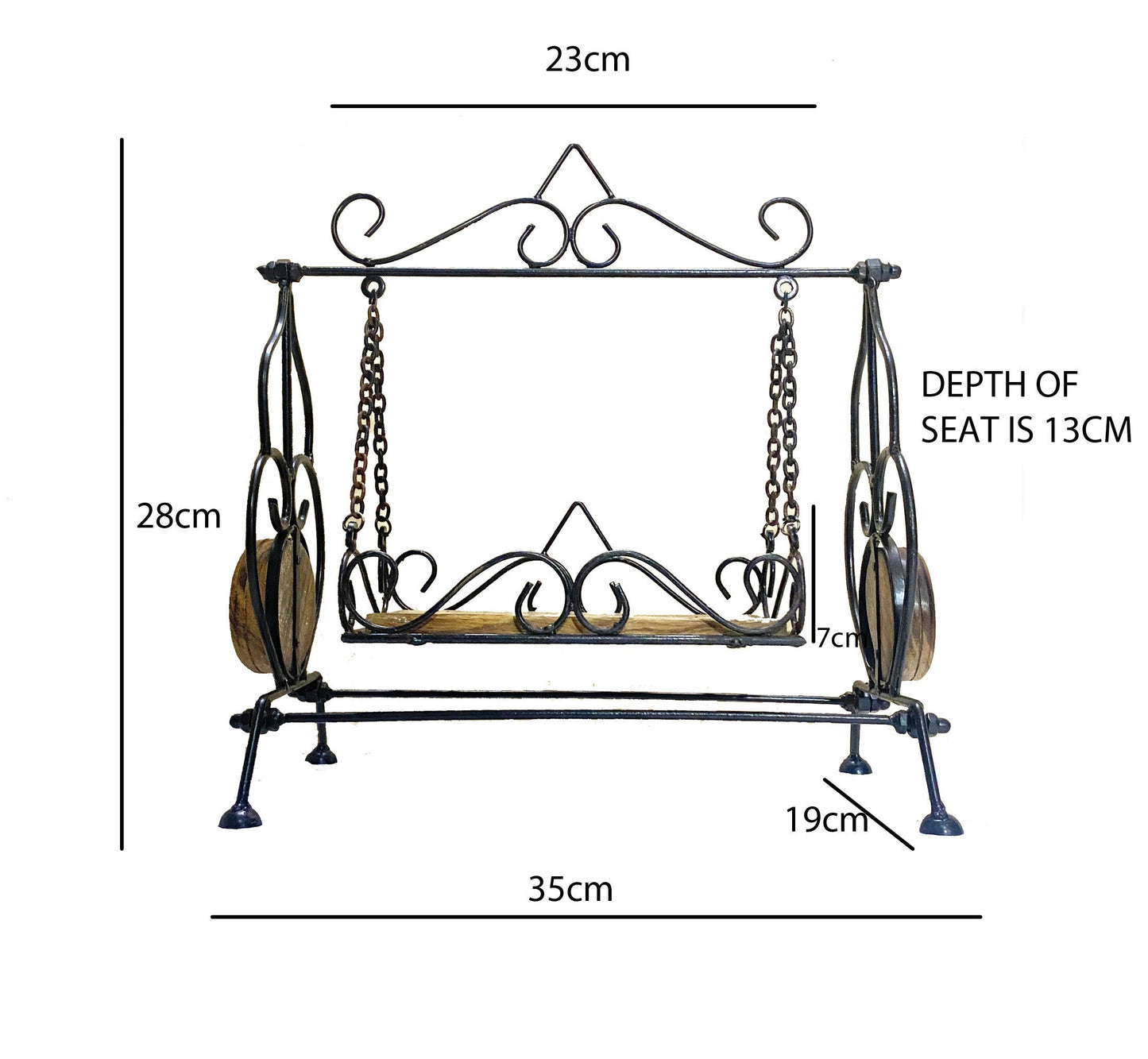 Handmade Wood & Wrought Iron Miniature Swing: Temple Decor