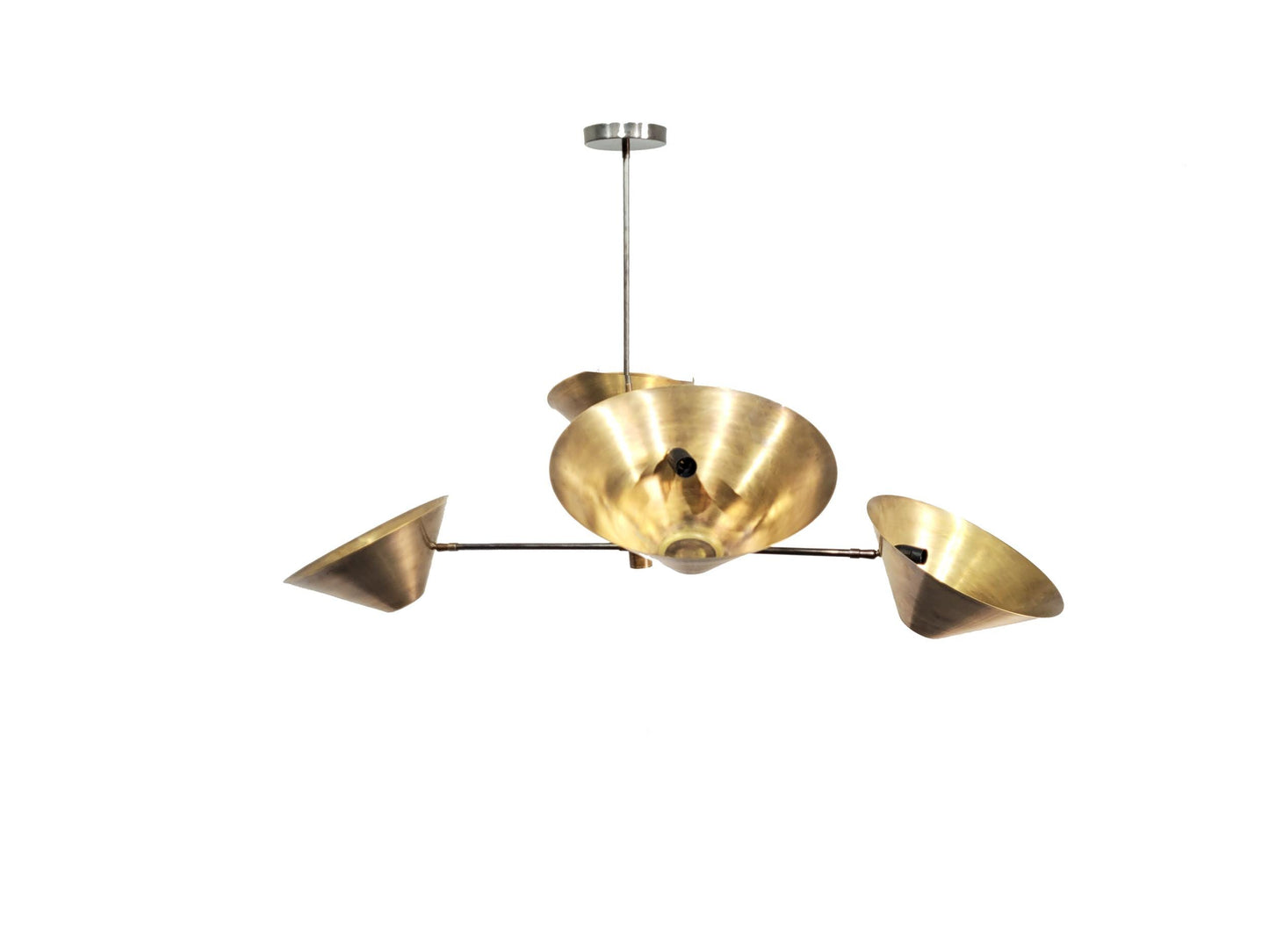 4 Brass Shade Ceiling light modern fixture, handmade mid-century Brass Chandelier