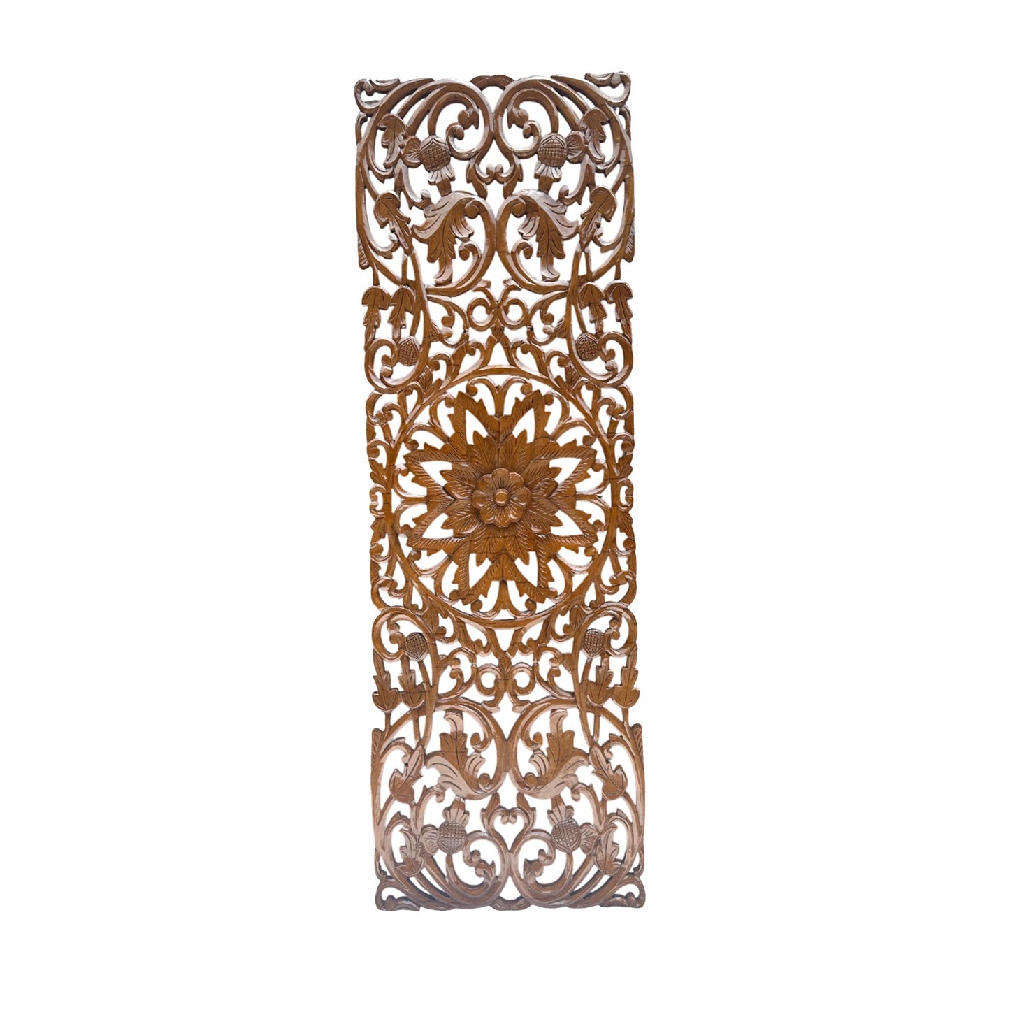 Mid century Brown Flower carving design Wall Panel Hanging Mandola art fixture