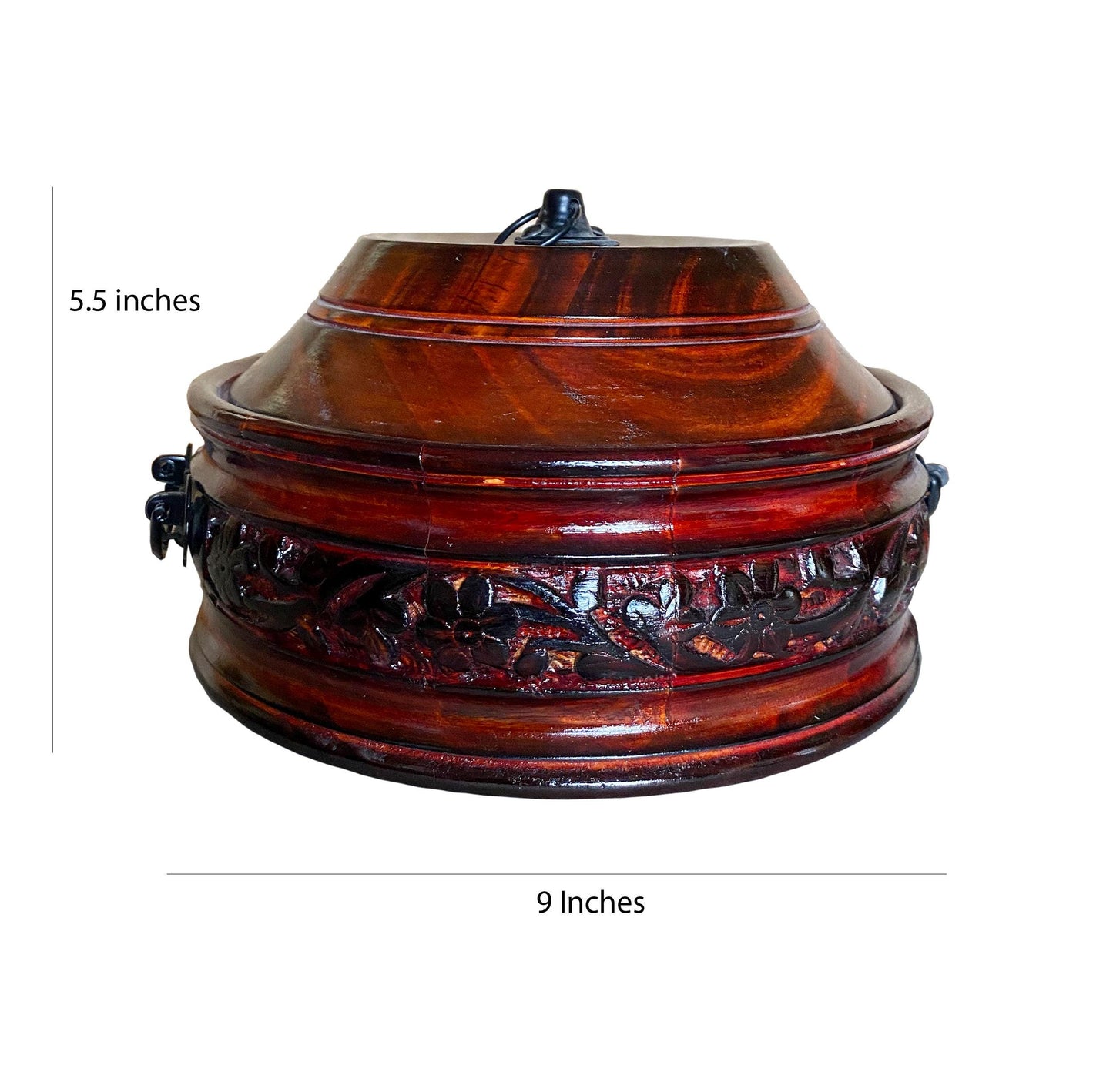 Handmade Teak Wood Casserole Dish: Carved Roti Chapati Box