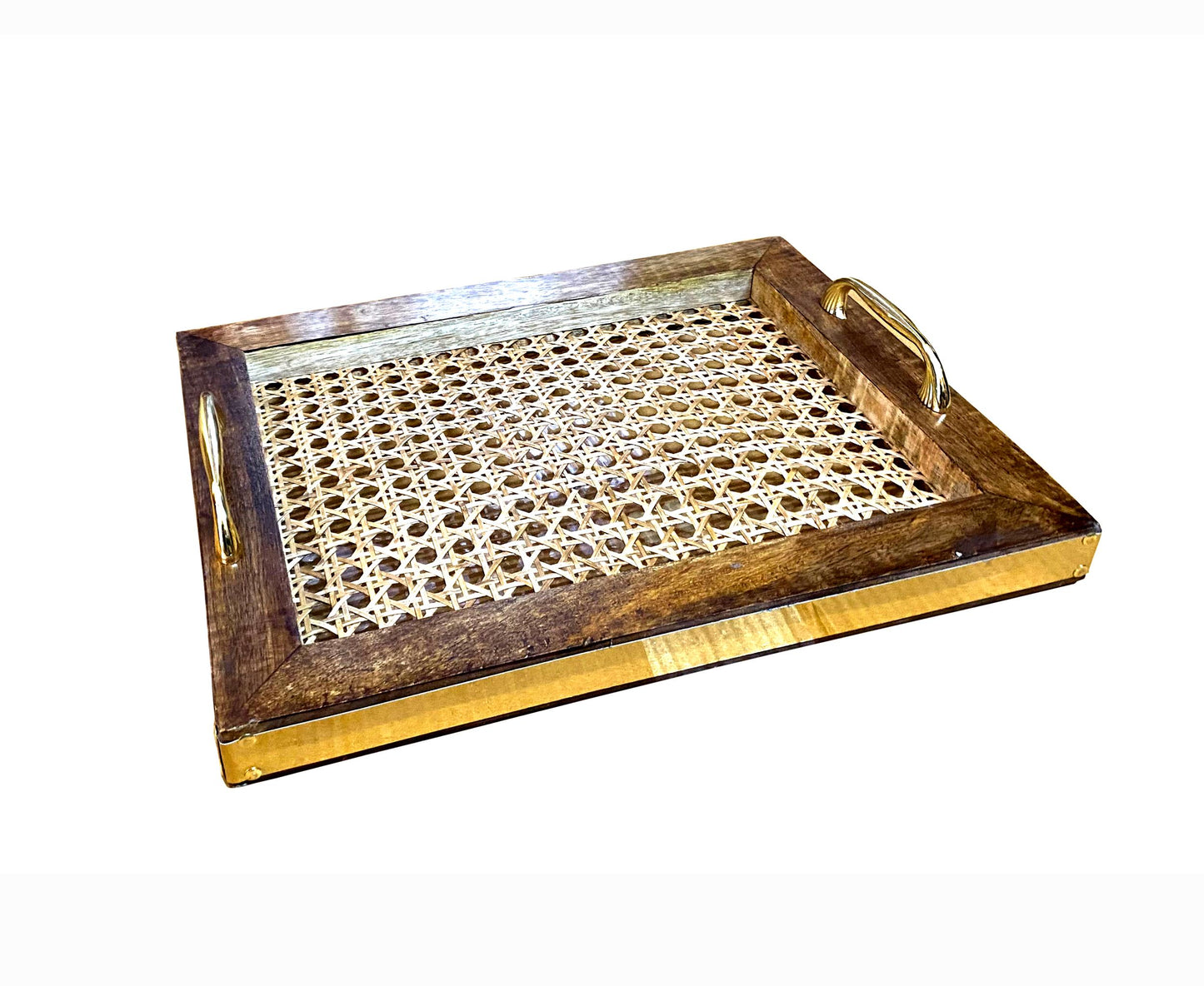 Handmade Wood Cane Tray: Mid-Century Coffee Table Decor