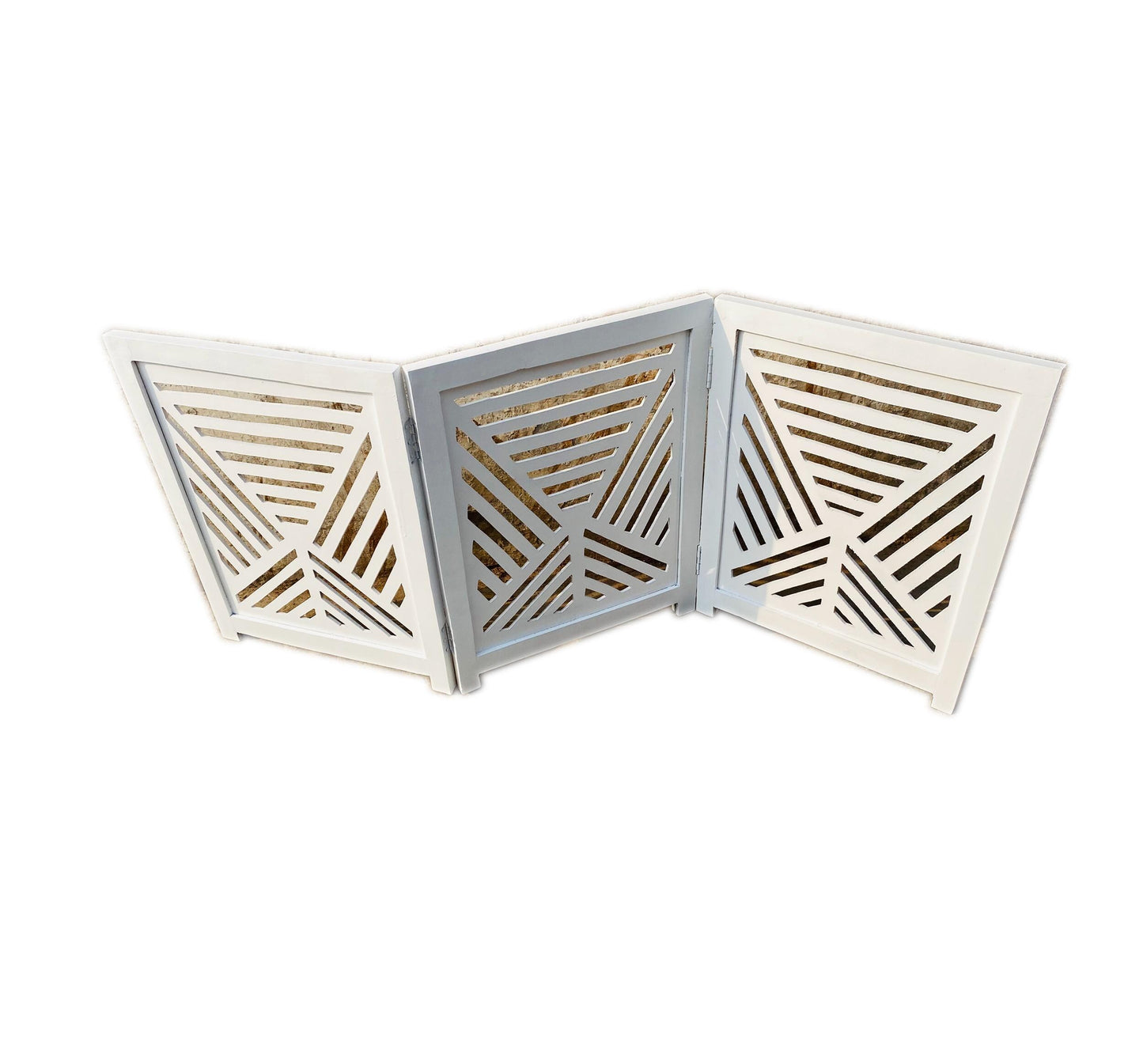 Mid-Century White Wood Folding Divider: Handmade Pet/Baby Partition