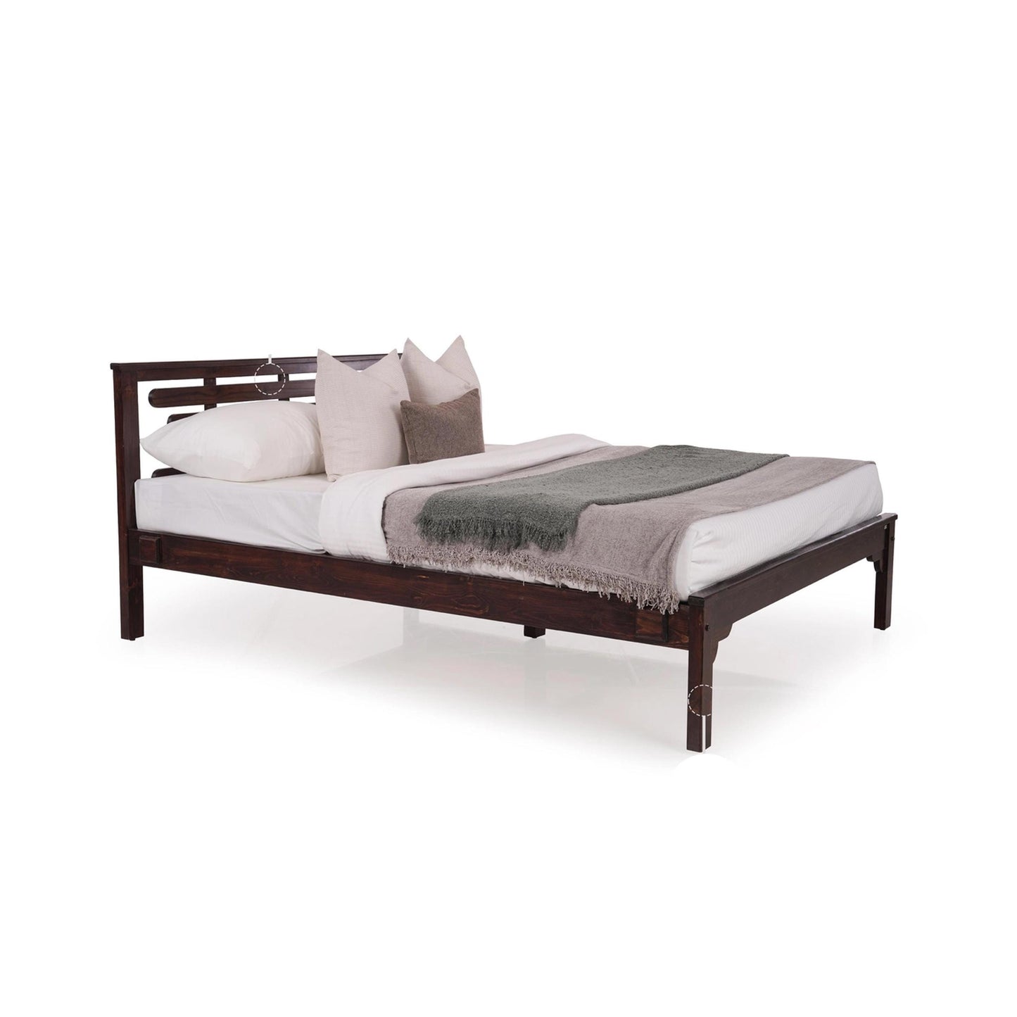 Handmade Slatted Mango Wood Bed Frame: Modern Bohemian Low Post