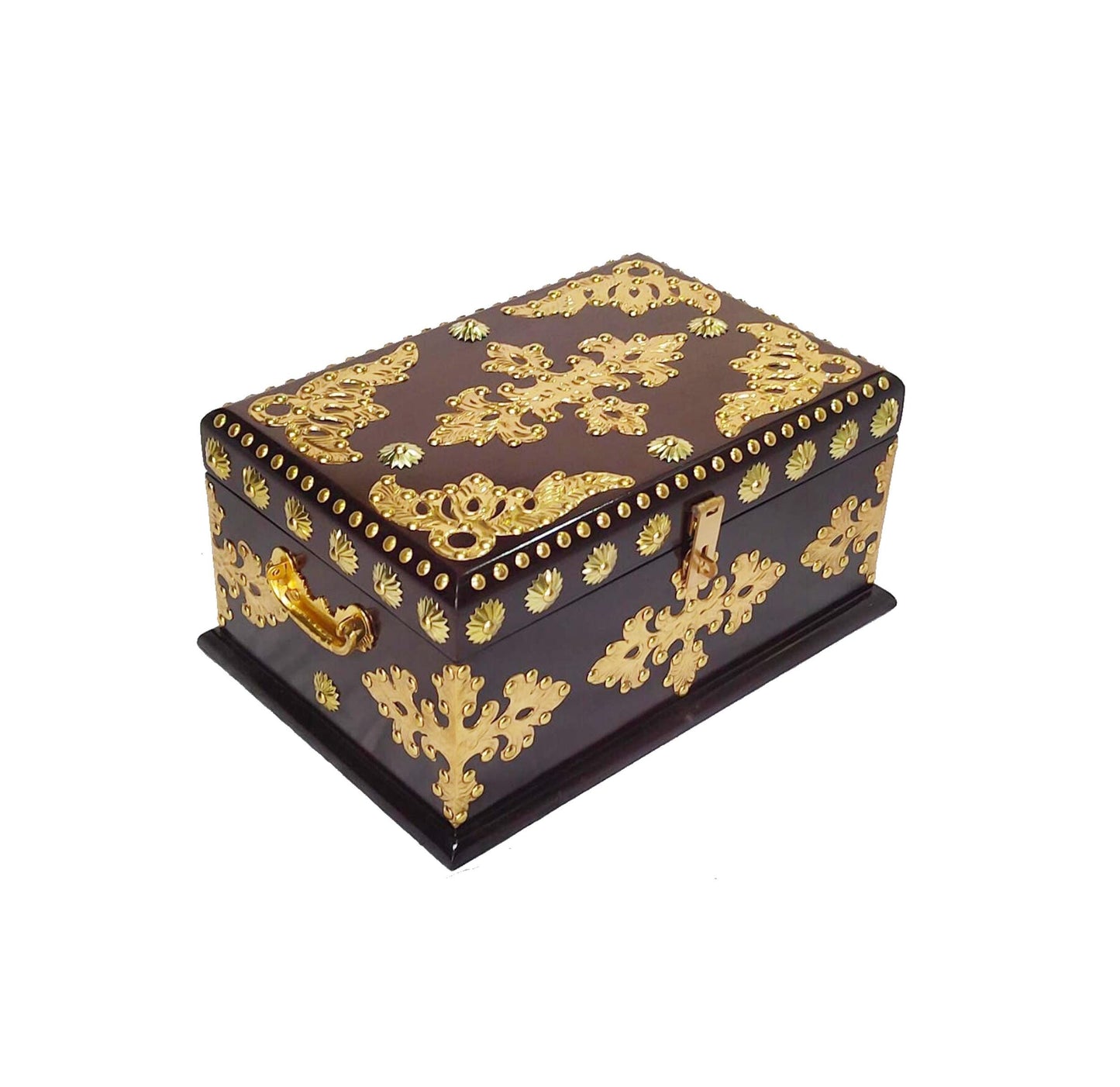 Handmade Wooden Storage Chest: Decorative Brass Accents